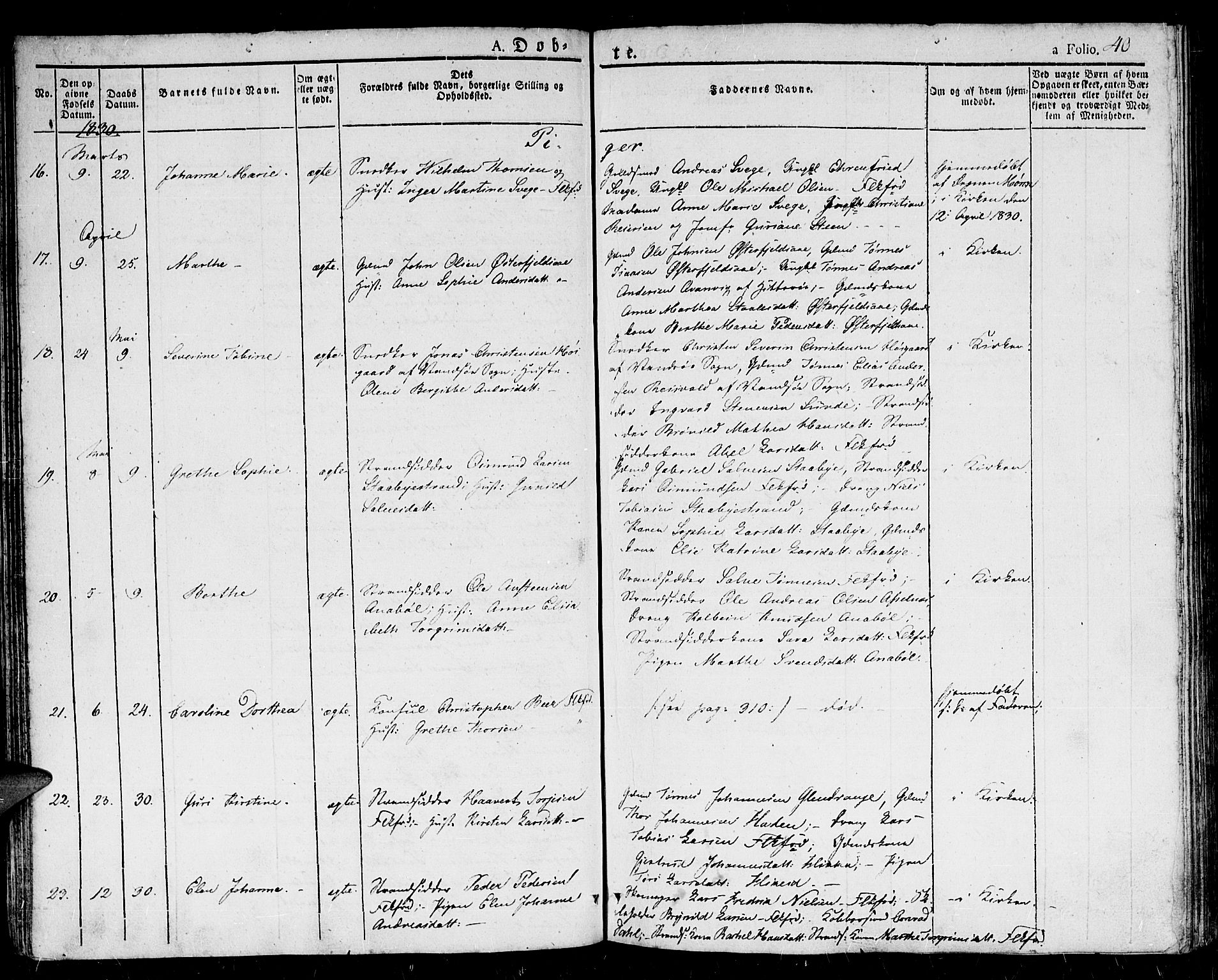 Flekkefjord sokneprestkontor, AV/SAK-1111-0012/F/Fb/Fbc/L0004: Klokkerbok nr. B 4, 1827-1846, s. 40