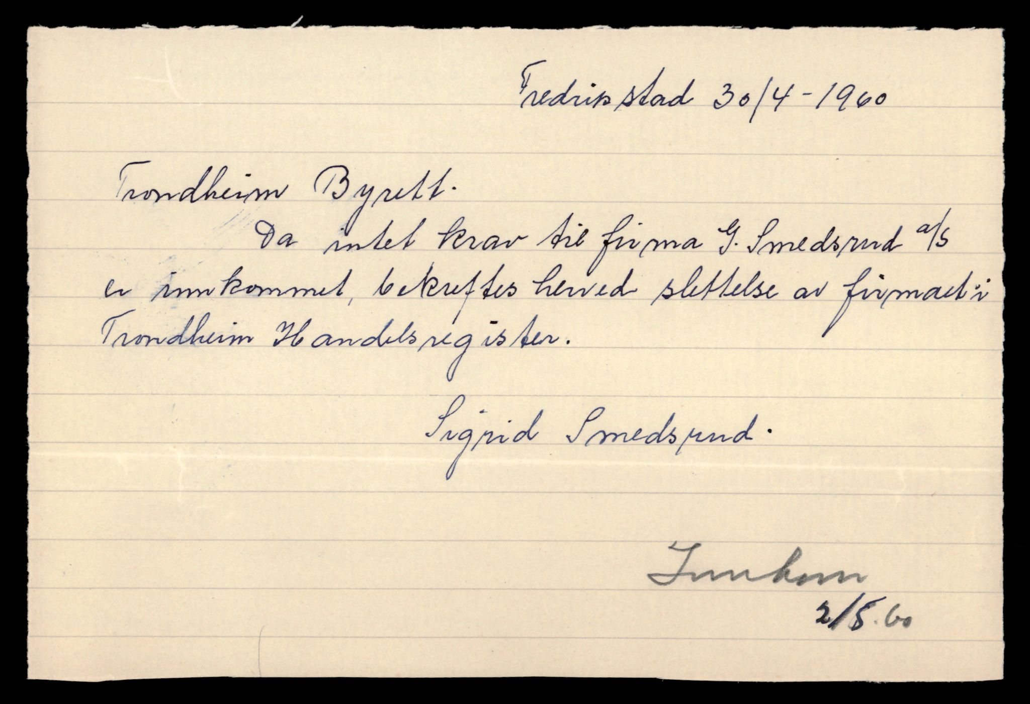 Trondheim byfogd, AV/SAT-A-0003/2/J/Jd/Jdb/L0010: Aksjeselskap, Sm-Th, 1960-1964, s. 7