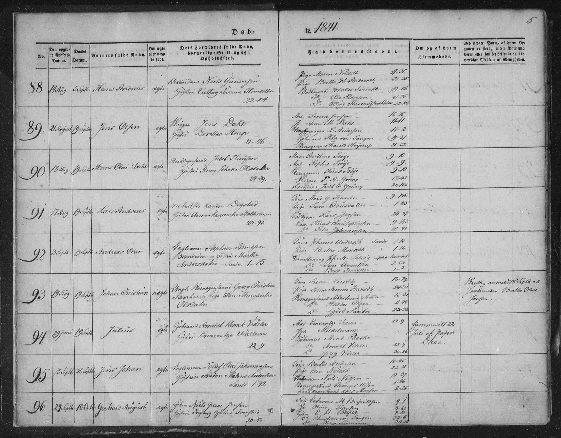Korskirken sokneprestembete, AV/SAB-A-76101/H/Haa/L0016: Ministerialbok nr. B 2, 1841-1851, s. 5