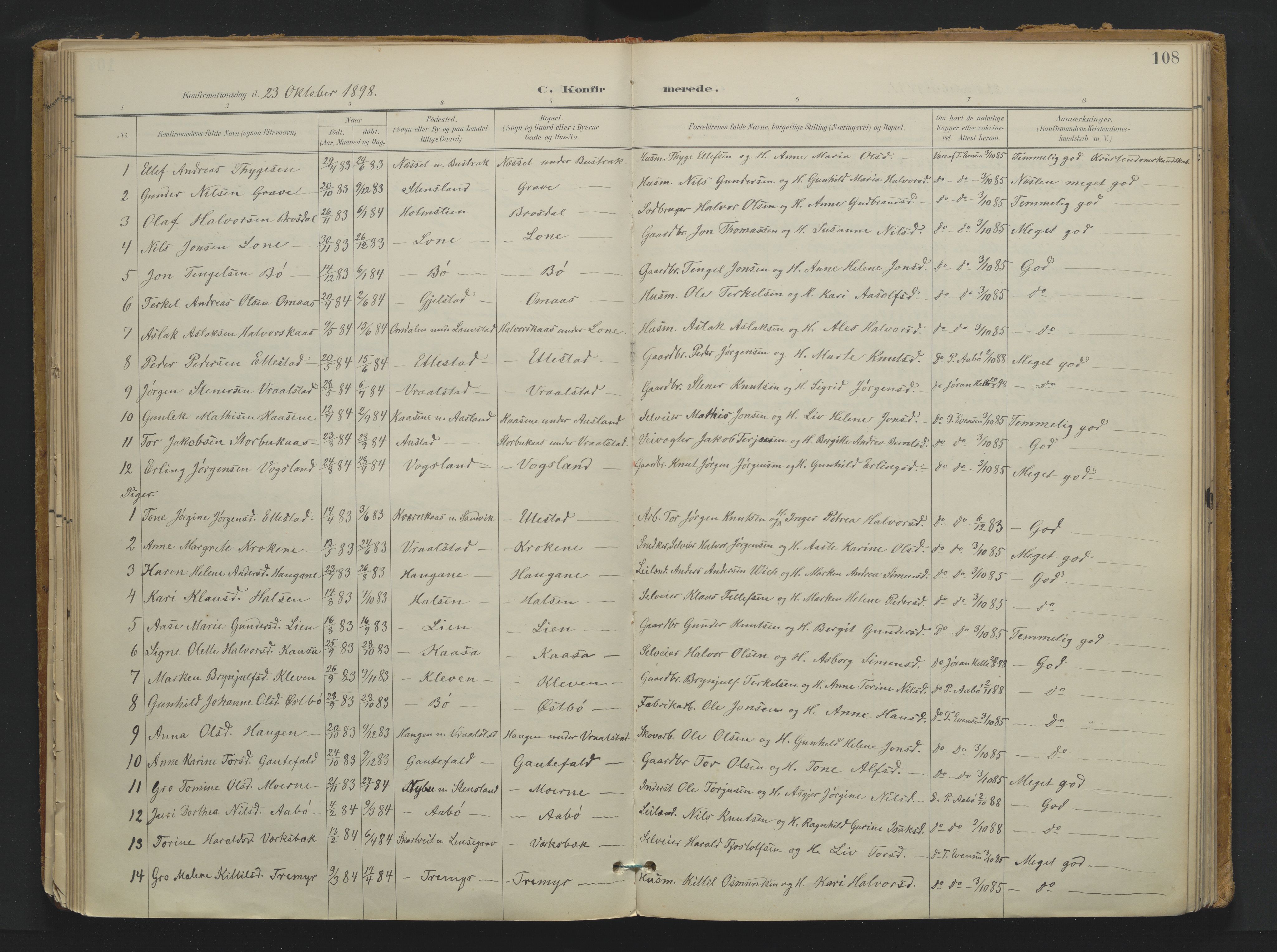Drangedal kirkebøker, AV/SAKO-A-258/F/Fa/L0013: Ministerialbok nr. 13, 1895-1919, s. 108