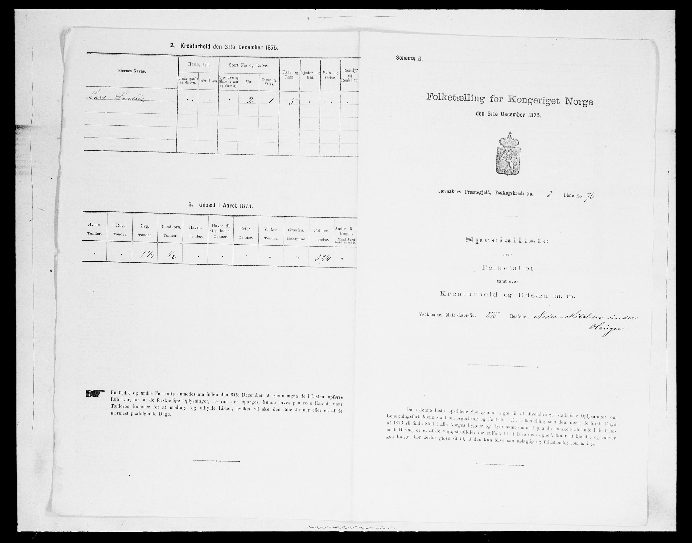 SAH, Folketelling 1875 for 0532P Jevnaker prestegjeld, 1875, s. 1489