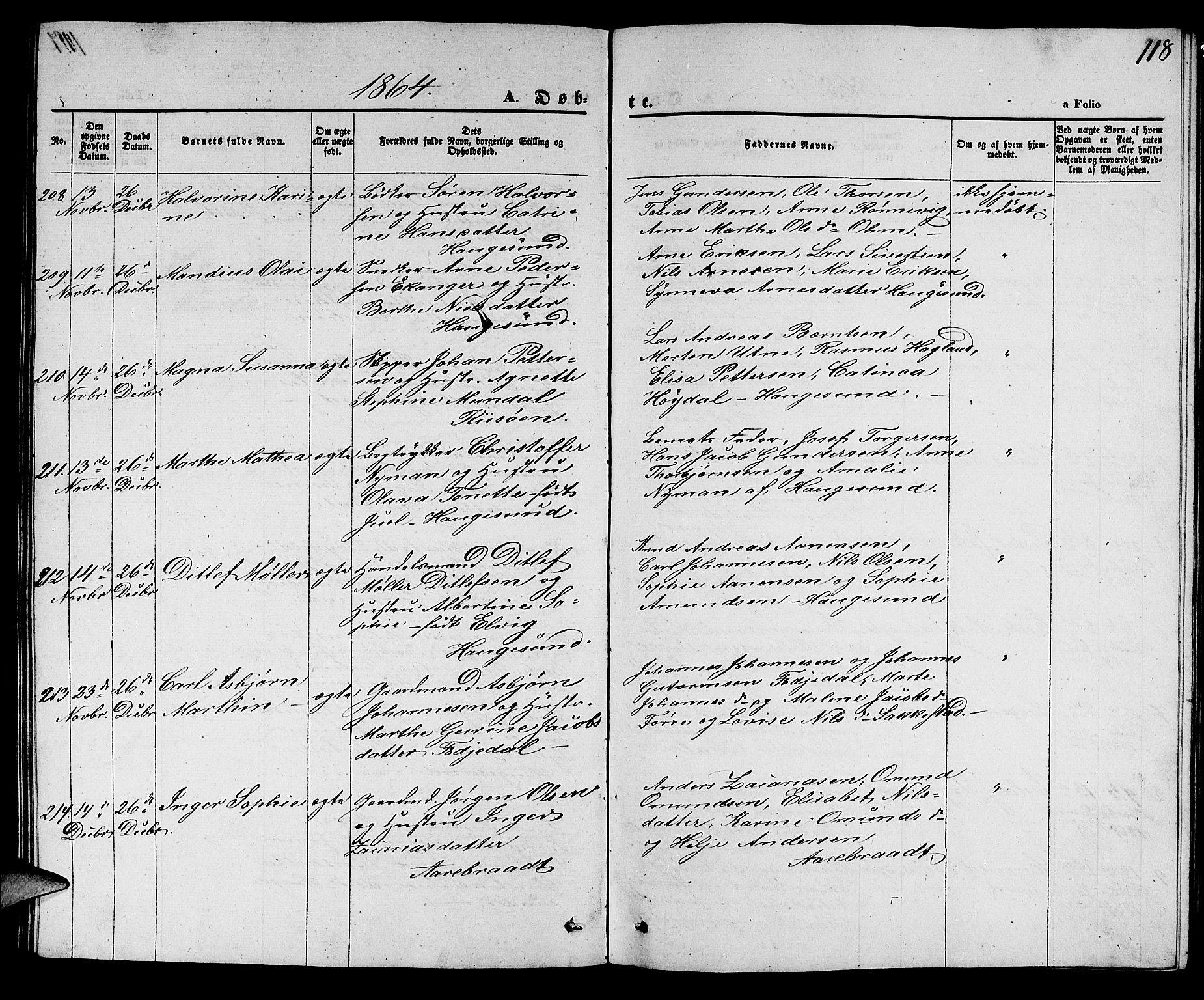 Torvastad sokneprestkontor, SAST/A -101857/H/Ha/Hab/L0006: Klokkerbok nr. B 6, 1858-1867, s. 118