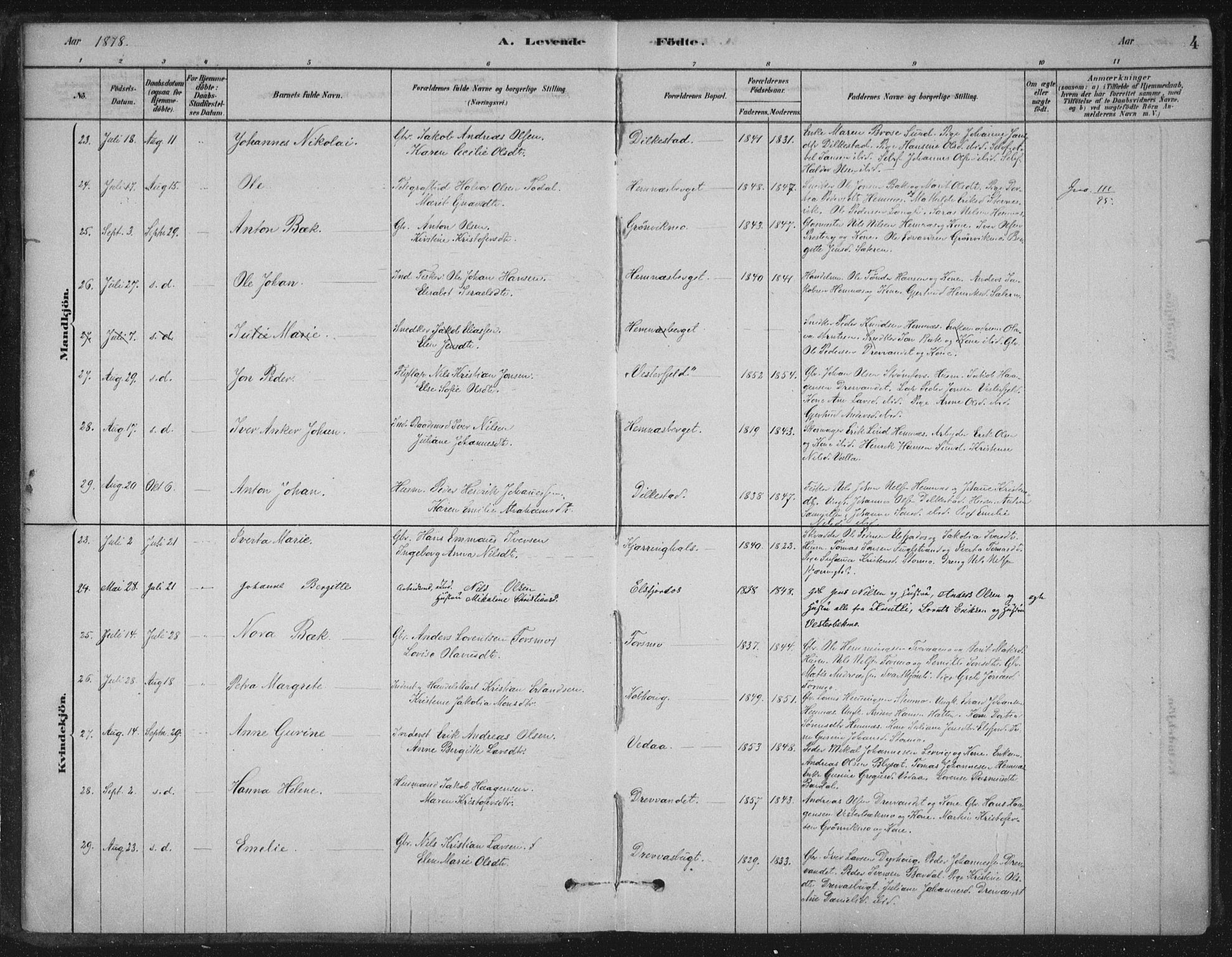 Ministerialprotokoller, klokkerbøker og fødselsregistre - Nordland, AV/SAT-A-1459/825/L0361: Ministerialbok nr. 825A15, 1878-1893, s. 4