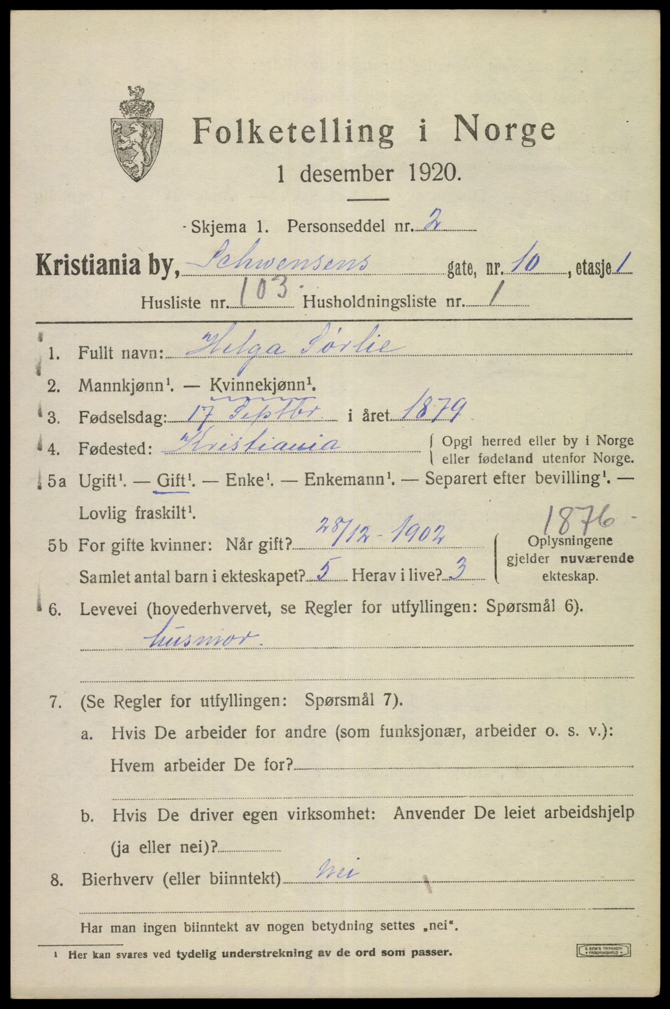 SAO, Folketelling 1920 for 0301 Kristiania kjøpstad, 1920, s. 500525