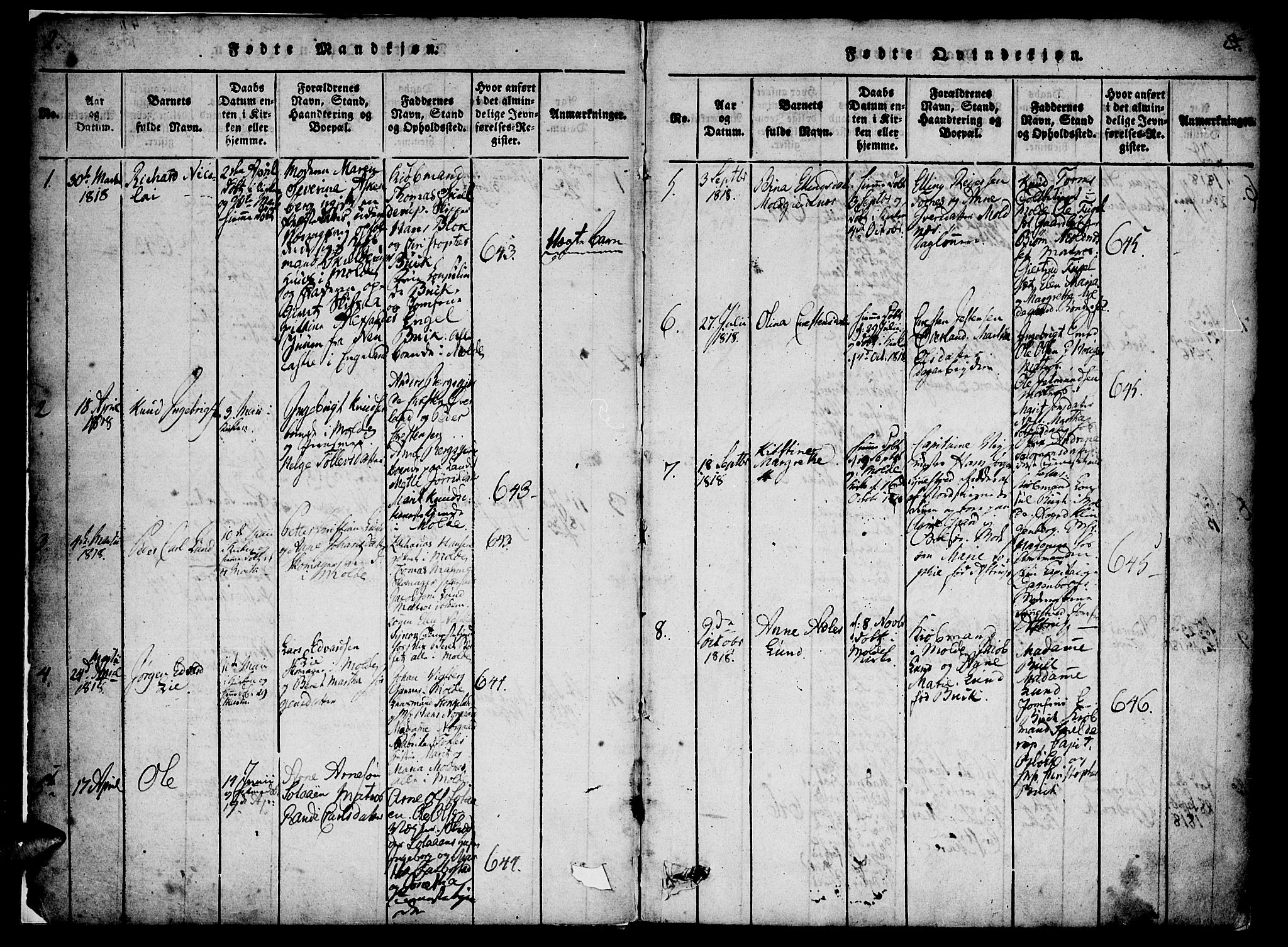 Ministerialprotokoller, klokkerbøker og fødselsregistre - Møre og Romsdal, AV/SAT-A-1454/558/L0688: Ministerialbok nr. 558A02, 1818-1843, s. 2-3