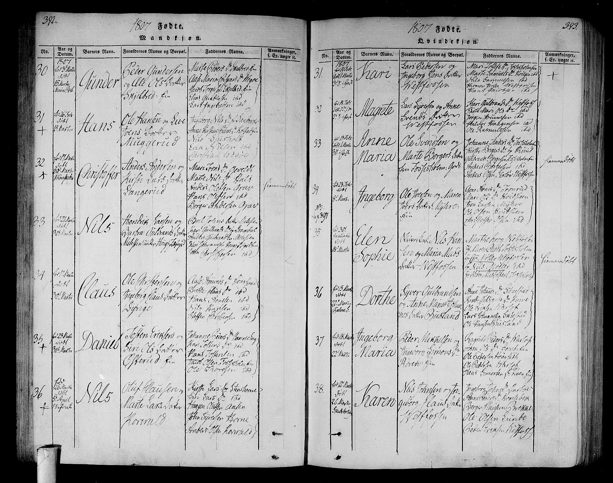 Eiker kirkebøker, AV/SAKO-A-4/F/Fa/L0010: Ministerialbok nr. I 10, 1806-1815, s. 392-393