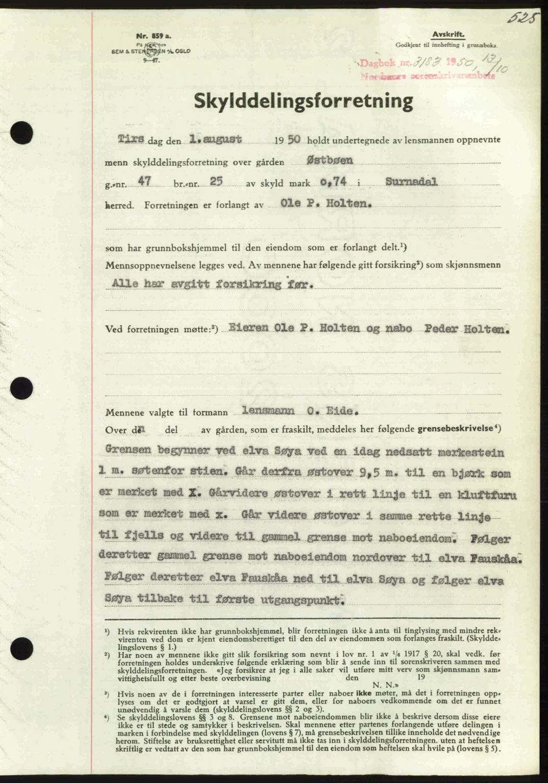 Nordmøre sorenskriveri, SAT/A-4132/1/2/2Ca: Pantebok nr. A116, 1950-1950, Dagboknr: 3183/1950