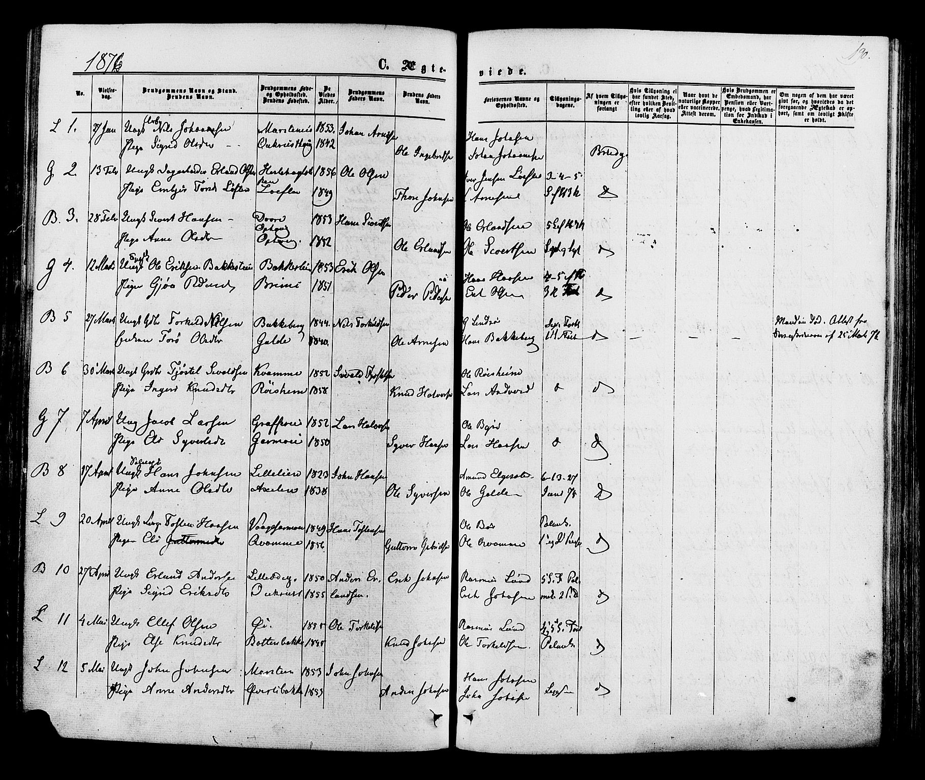 Lom prestekontor, AV/SAH-PREST-070/K/L0007: Ministerialbok nr. 7, 1863-1884, s. 190