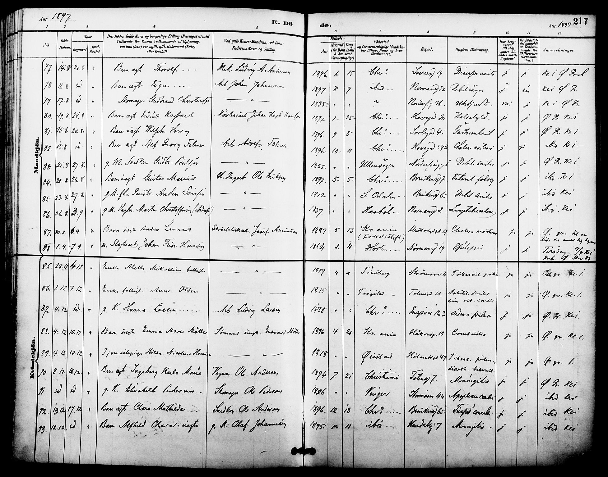 Kampen prestekontor Kirkebøker, AV/SAO-A-10853/F/Fa/L0008: Ministerialbok nr. I 8, 1892-1902, s. 217