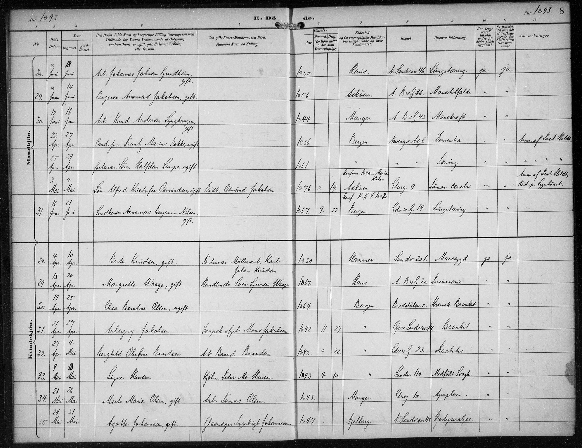 Sandviken Sokneprestembete, AV/SAB-A-77601/H/Ha/L0018: Ministerialbok nr. E 1, 1893-1905, s. 8