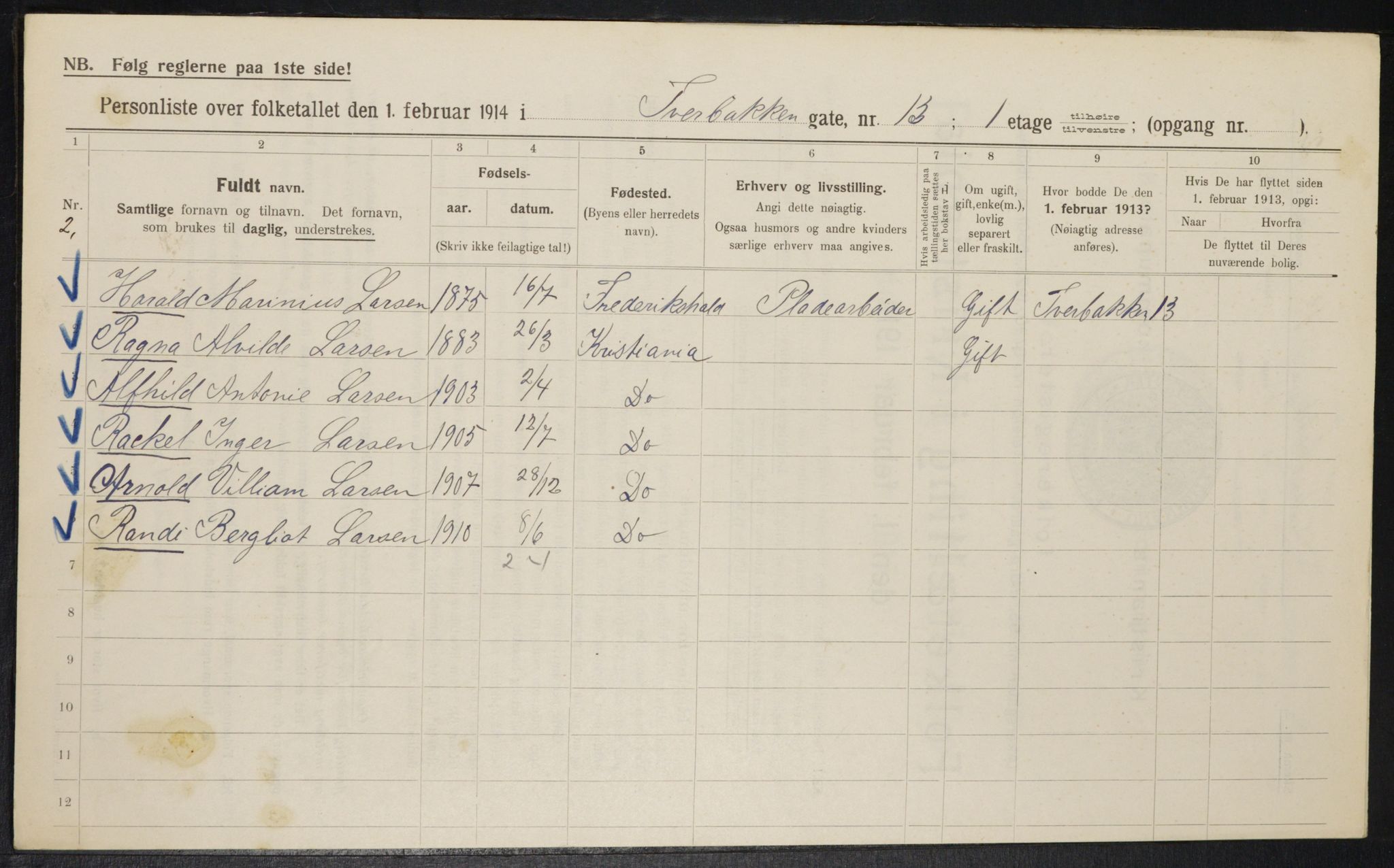 OBA, Kommunal folketelling 1.2.1914 for Kristiania, 1914, s. 118291