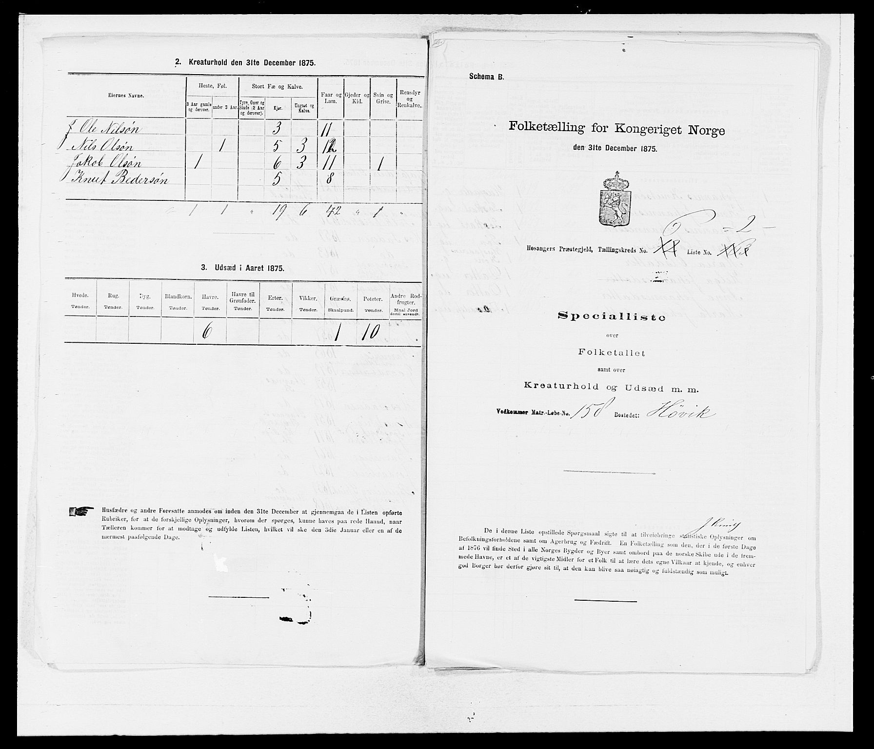 SAB, Folketelling 1875 for 1253P Hosanger prestegjeld, 1875, s. 503