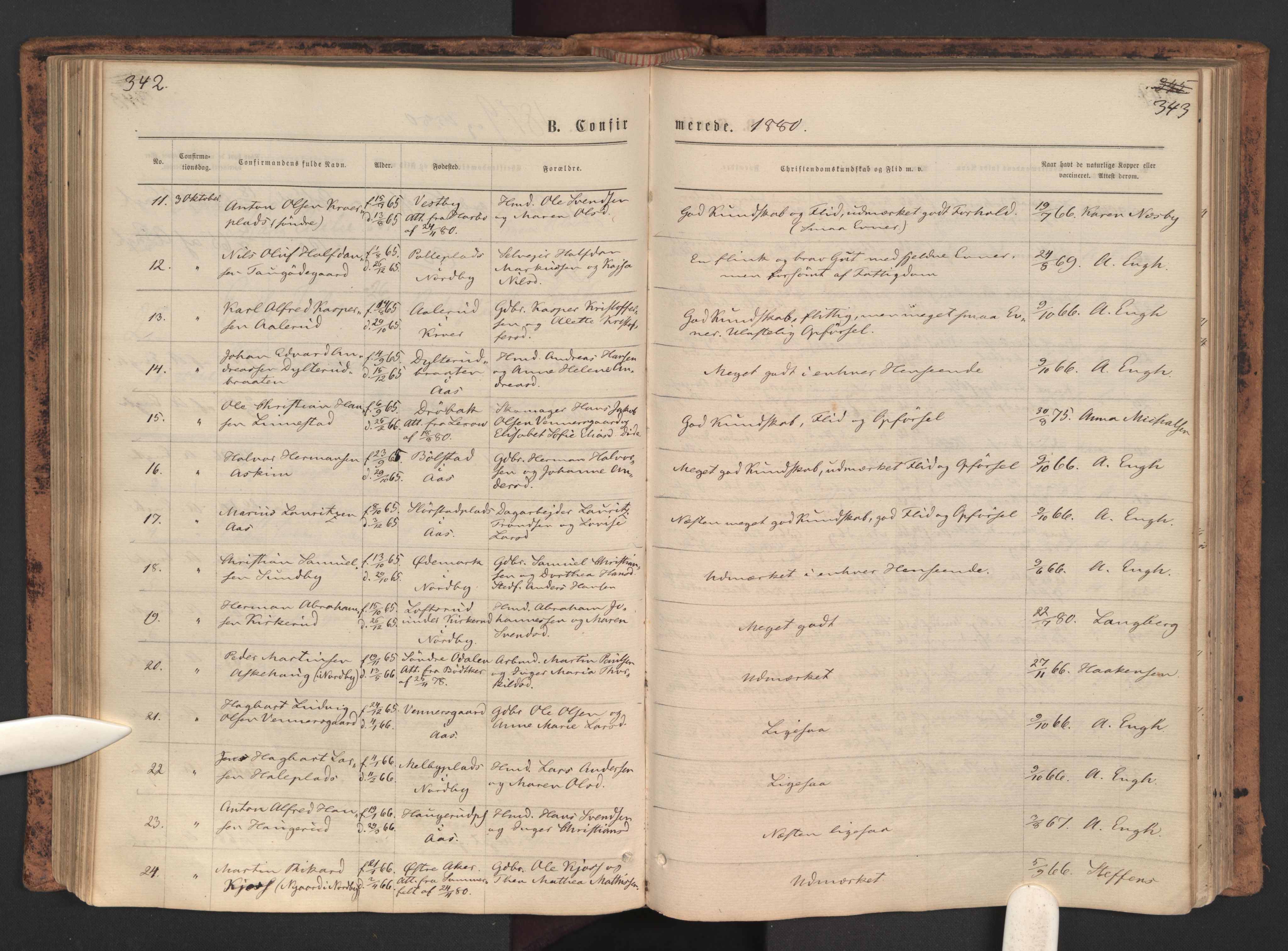 Ås prestekontor Kirkebøker, AV/SAO-A-10894/F/Fa/L0008: Ministerialbok nr. I 8, 1871-1880, s. 342-343