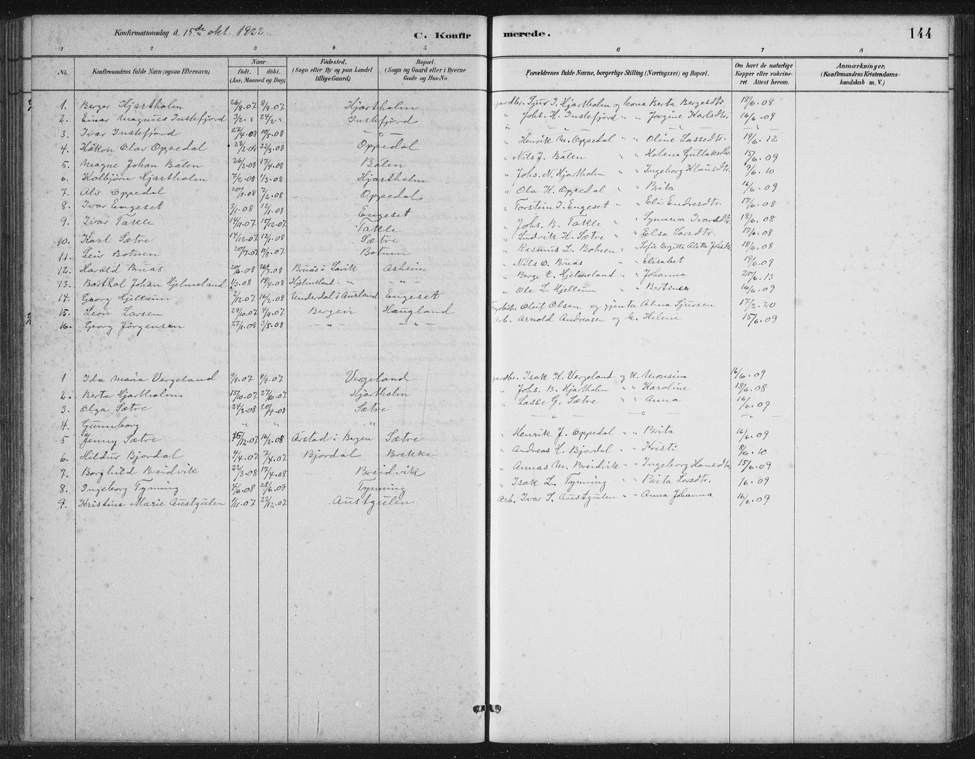 Gulen sokneprestembete, SAB/A-80201/H/Hab/Habc/L0002: Klokkerbok nr. C 2, 1880-1938, s. 144