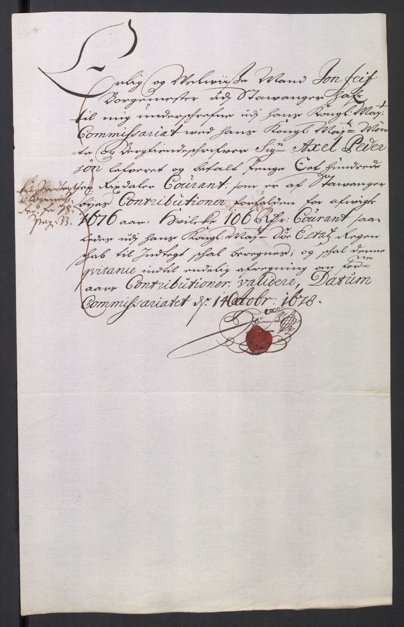 Rentekammeret inntil 1814, Reviderte regnskaper, Byregnskaper, AV/RA-EA-4066/R/Ro/L0300: [O3] Kontribusjonsregnskap, 1661-1678, s. 270