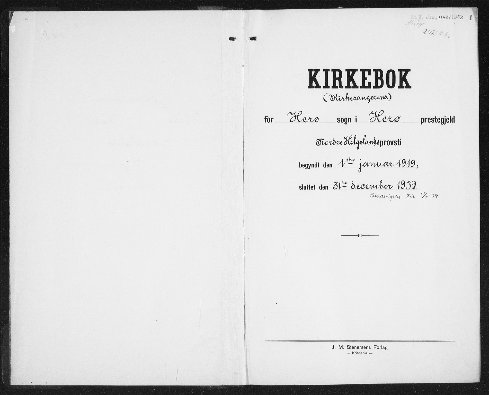 Ministerialprotokoller, klokkerbøker og fødselsregistre - Nordland, SAT/A-1459/834/L0517: Klokkerbok nr. 834C07, 1919-1939, s. 1