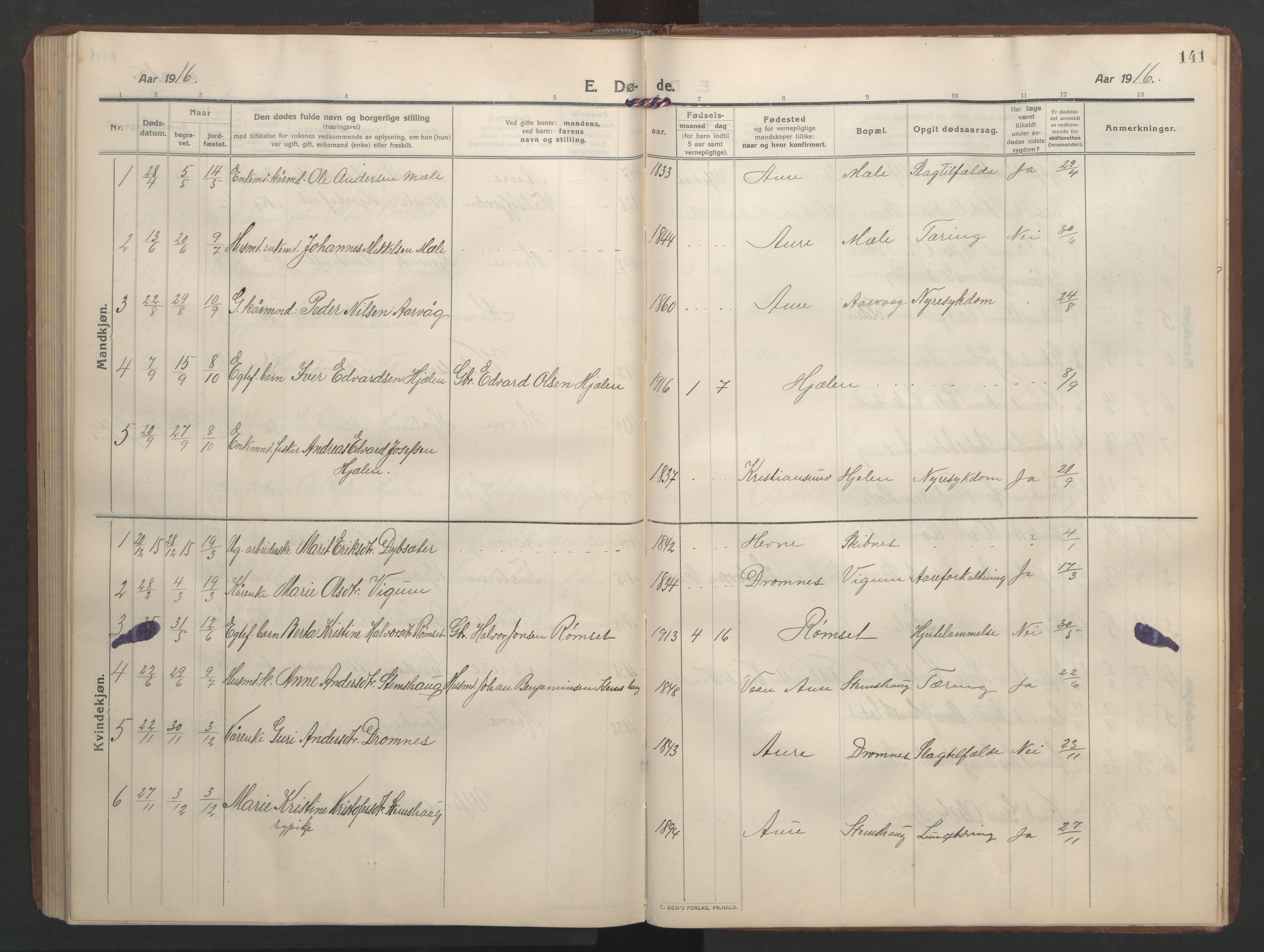 Ministerialprotokoller, klokkerbøker og fødselsregistre - Møre og Romsdal, AV/SAT-A-1454/579/L0919: Klokkerbok nr. 579C01, 1909-1957, s. 141