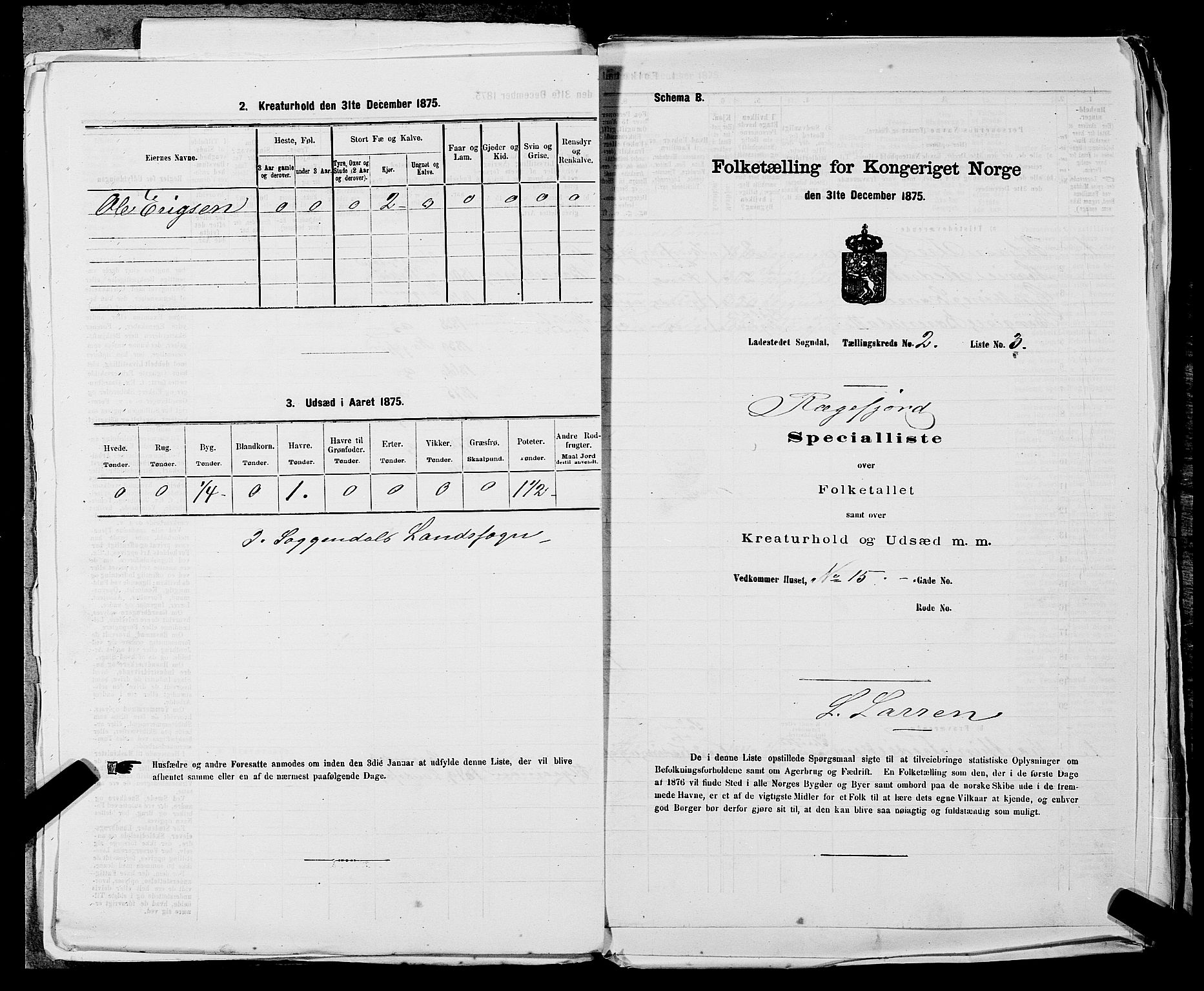 SAST, Folketelling 1875 for 1107B Sokndal prestegjeld, Sokndal ladested, 1875, s. 134