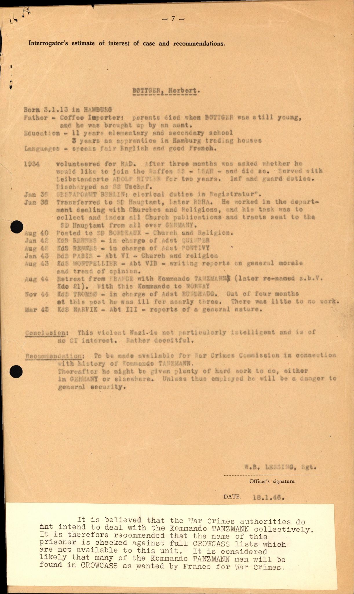 Forsvaret, Forsvarets overkommando II, AV/RA-RAFA-3915/D/Db/L0005: CI Questionaires. Tyske okkupasjonsstyrker i Norge. Tyskere., 1945-1946, s. 183