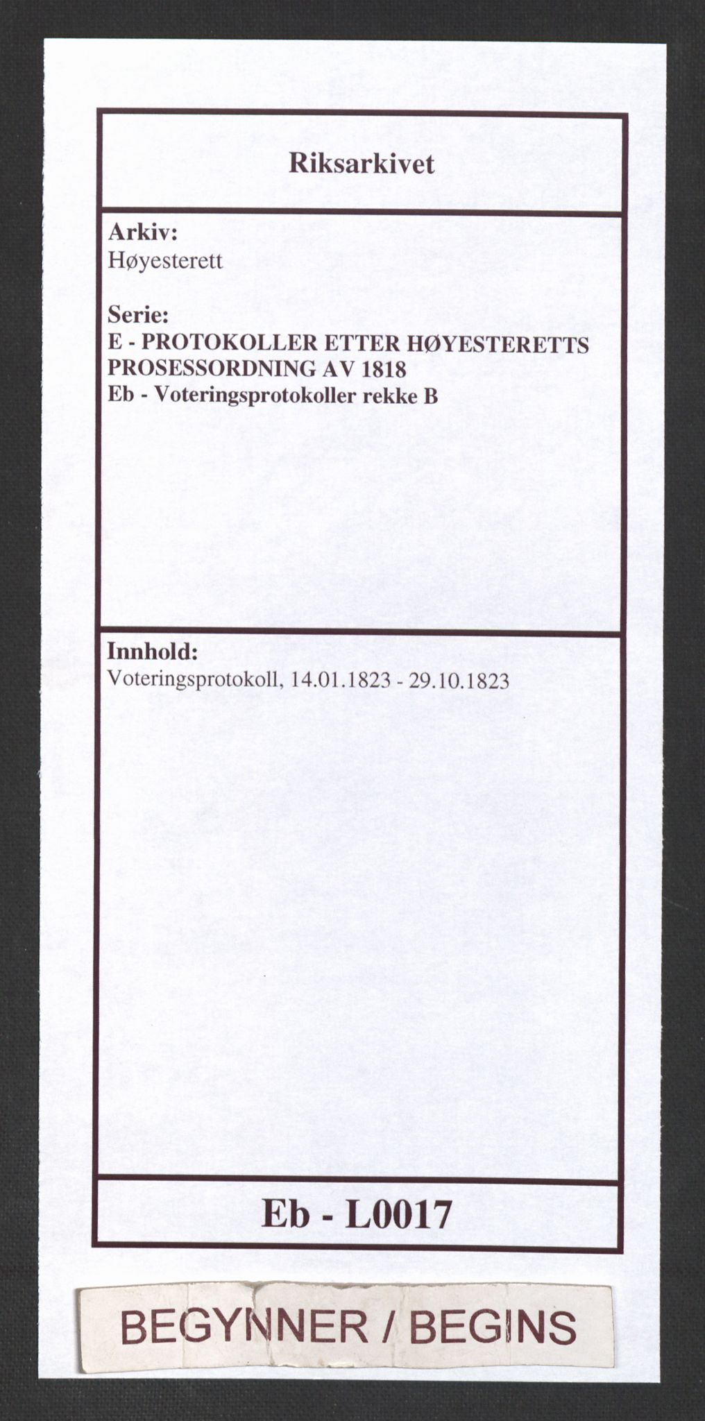 Høyesterett, AV/RA-S-1002/E/Eb/Eba/L0009/0001: Voteringsprotokoller / Voteringsprotokoll, 1823