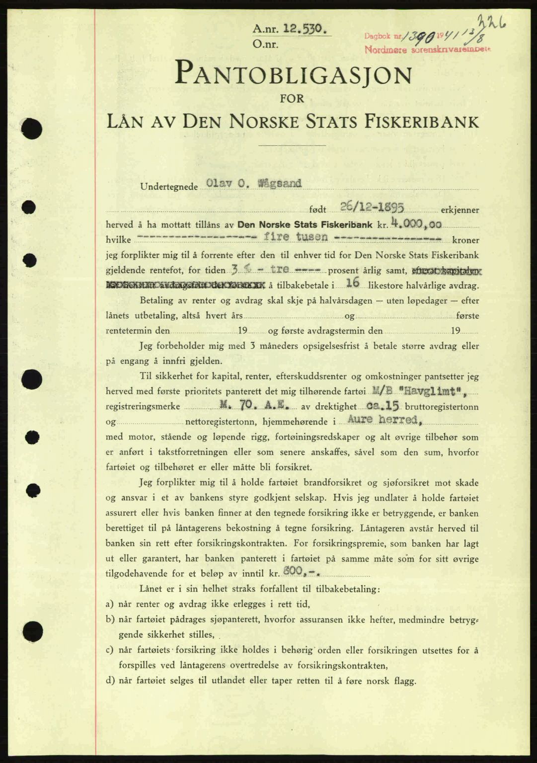 Nordmøre sorenskriveri, AV/SAT-A-4132/1/2/2Ca: Pantebok nr. B88, 1941-1942, Dagboknr: 1390/1941