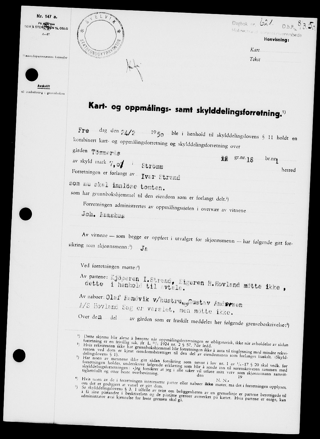 Holmestrand sorenskriveri, SAKO/A-67/G/Ga/Gaa/L0068: Pantebok nr. A-68, 1949-1950, Dagboknr: 621/1950