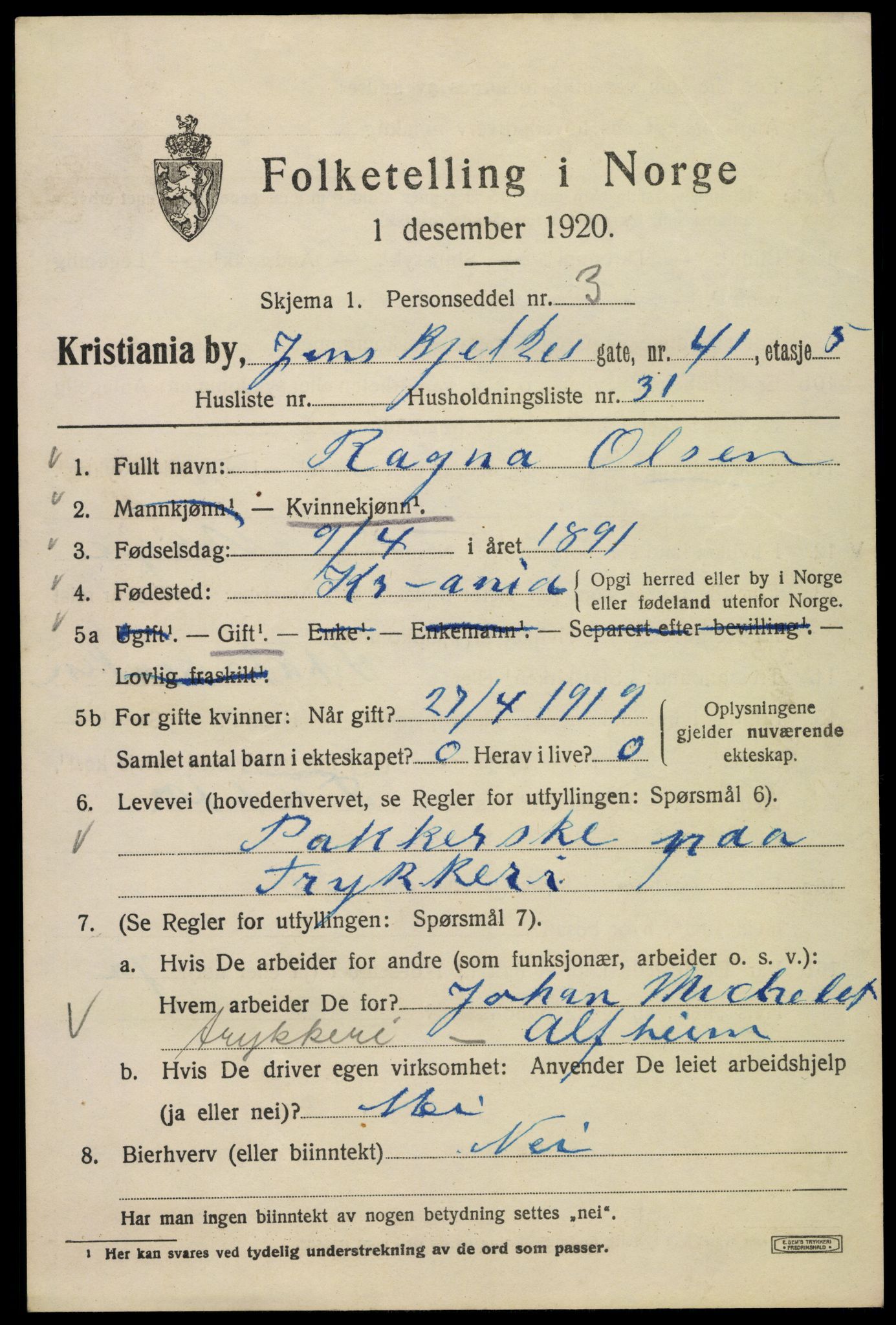 SAO, Folketelling 1920 for 0301 Kristiania kjøpstad, 1920, s. 320703
