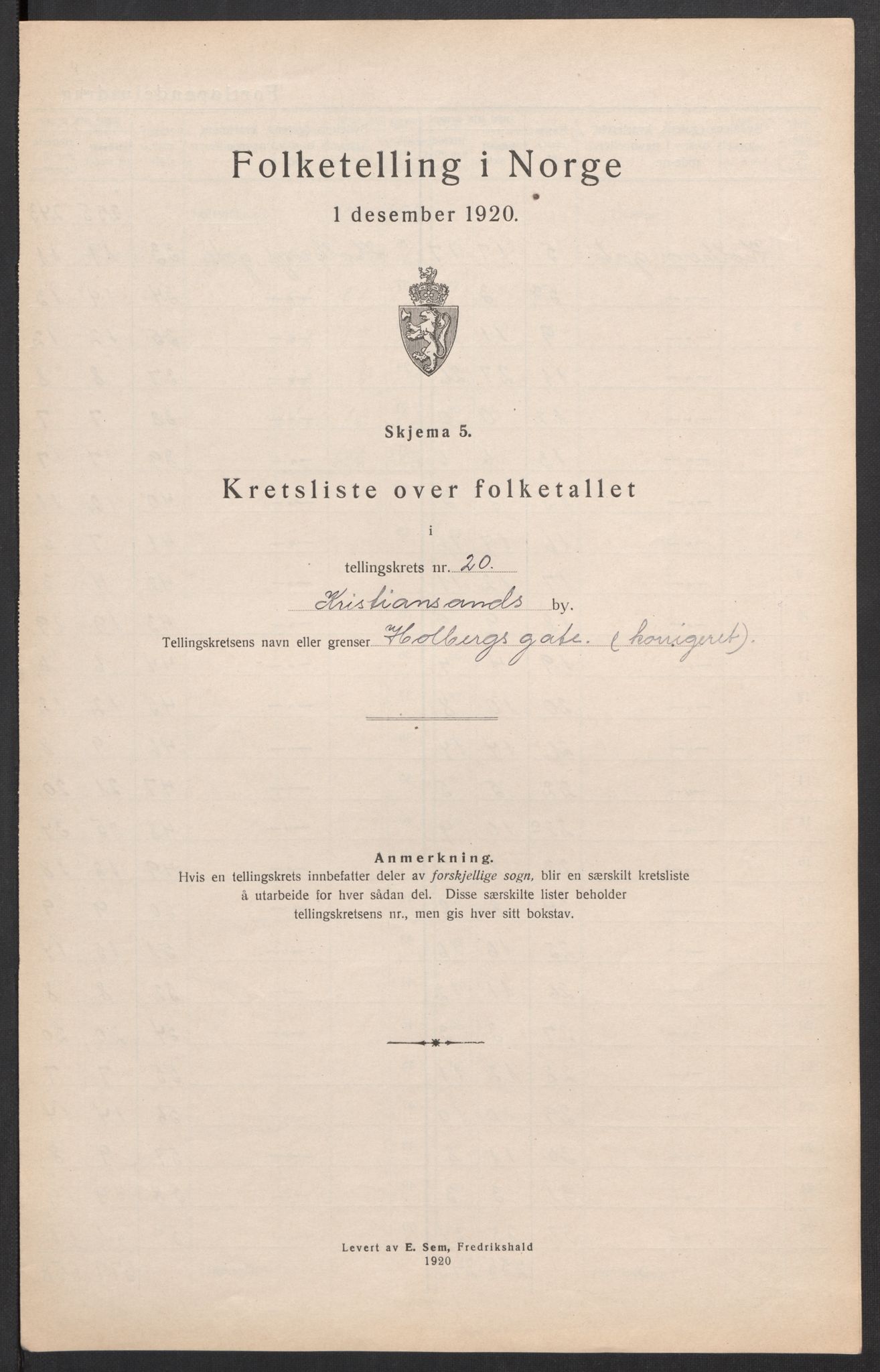 SAK, Folketelling 1920 for 1001 Kristiansand kjøpstad, 1920, s. 146