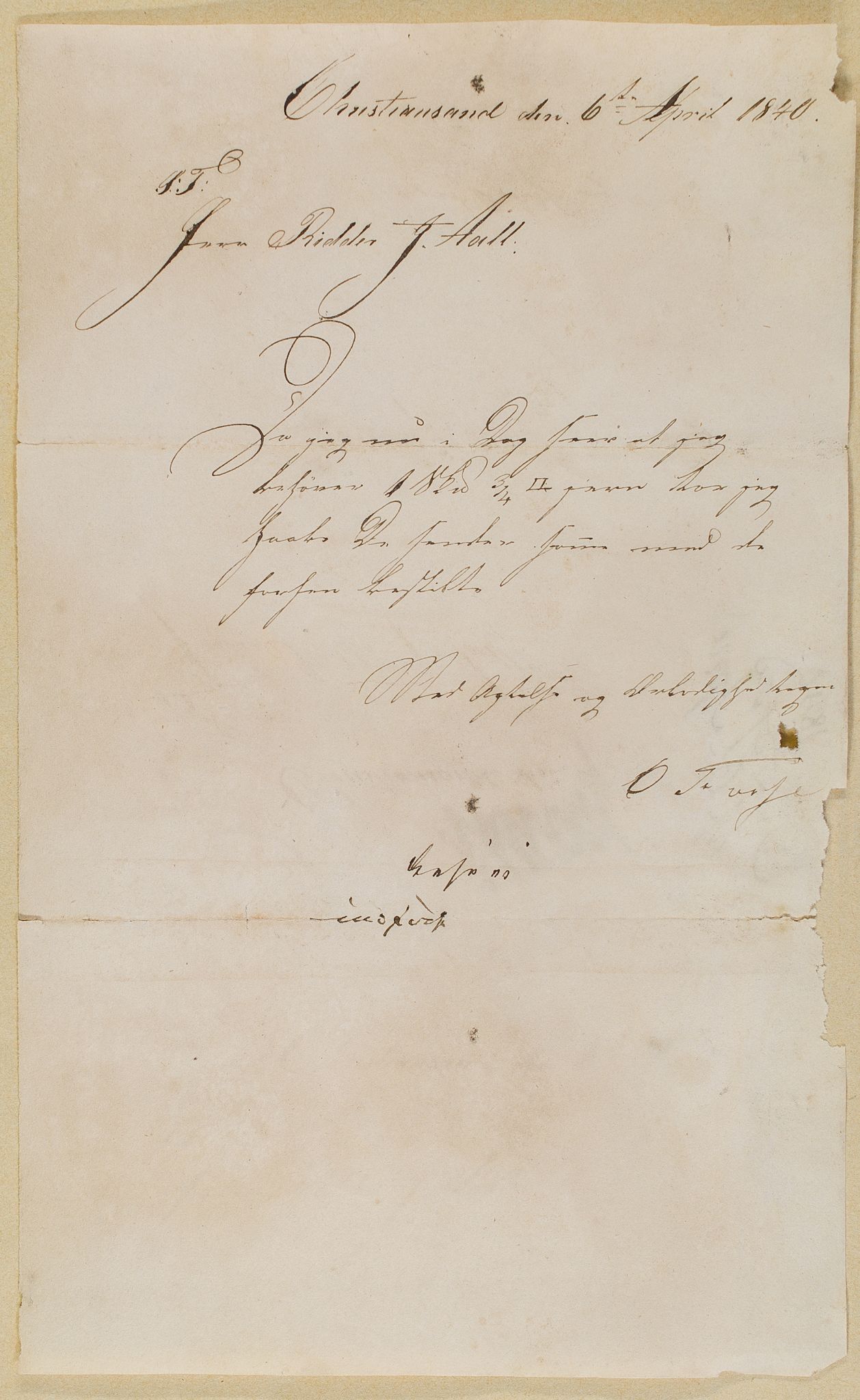 Familien Aalls privatarkiv , NESJ/NJM-005/E-00004/L0012: Inngående brev 1840, 1840