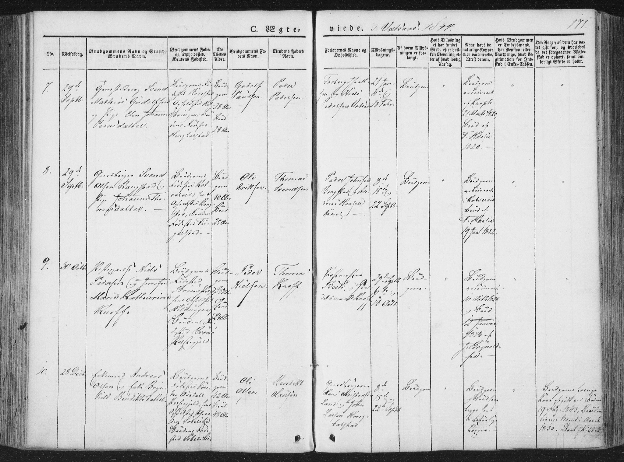 Ministerialprotokoller, klokkerbøker og fødselsregistre - Nordland, AV/SAT-A-1459/810/L0144: Ministerialbok nr. 810A07 /1, 1841-1862, s. 171