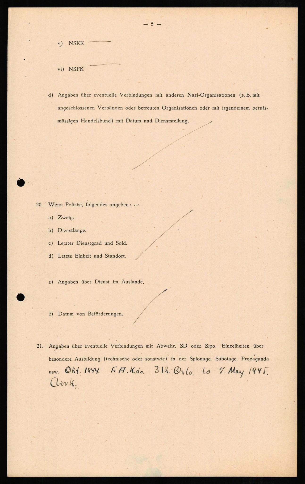 Forsvaret, Forsvarets overkommando II, RA/RAFA-3915/D/Db/L0010: CI Questionaires. Tyske okkupasjonsstyrker i Norge. Tyskere., 1945-1946, s. 225