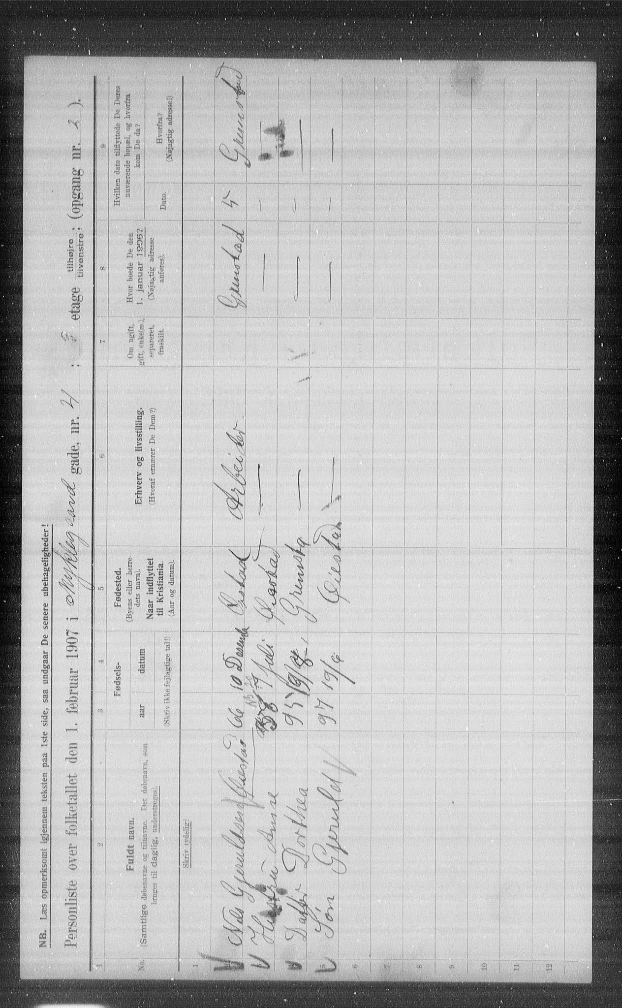 OBA, Kommunal folketelling 1.2.1907 for Kristiania kjøpstad, 1907, s. 34909
