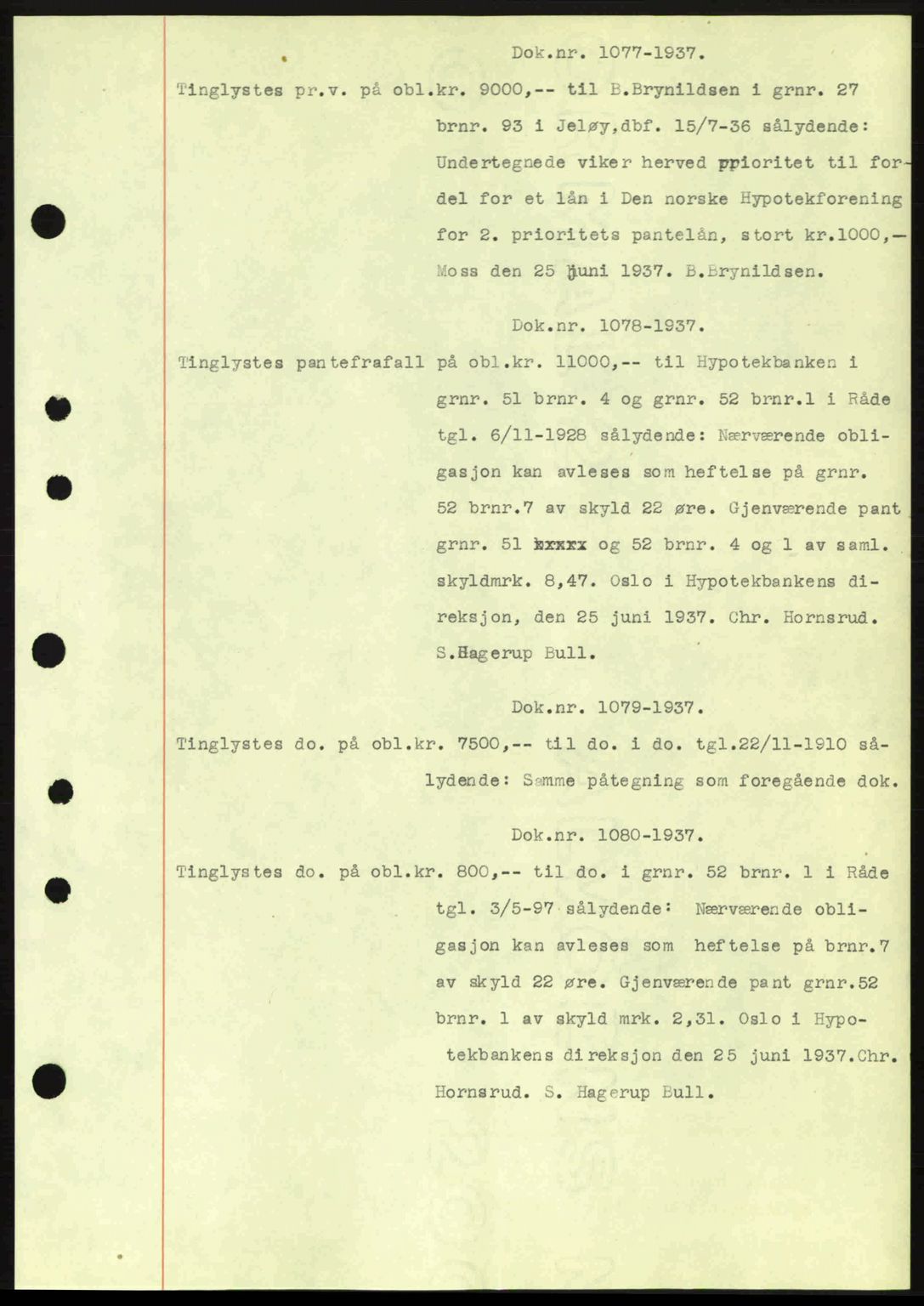 Moss sorenskriveri, SAO/A-10168: Pantebok nr. B3, 1937-1937, Dagboknr: 1077/1937