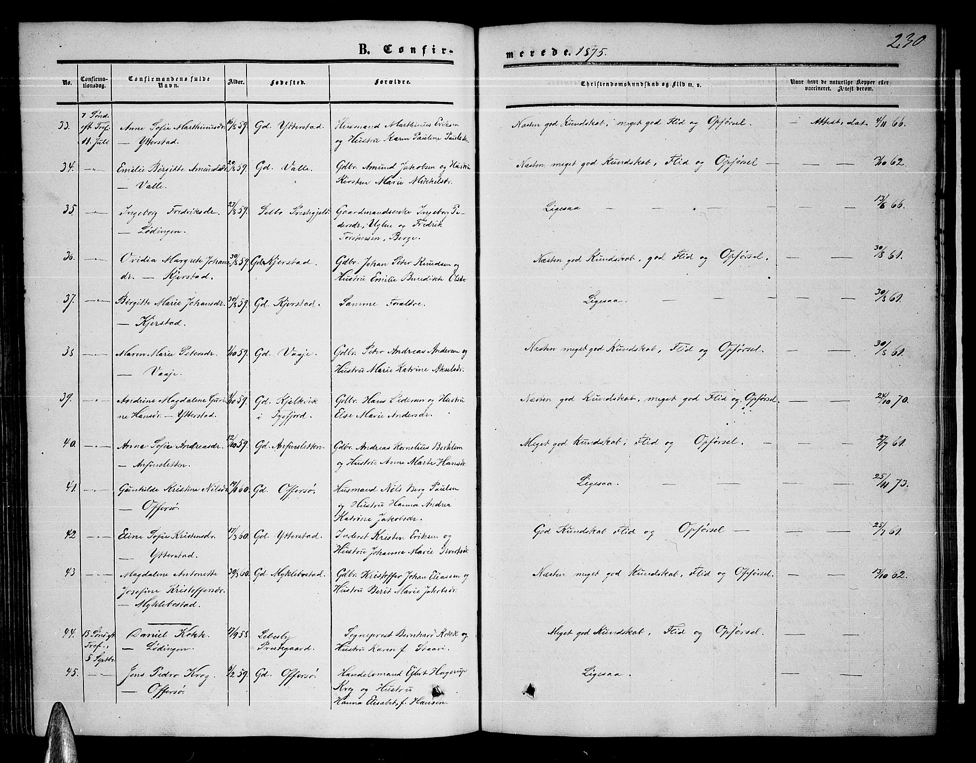 Ministerialprotokoller, klokkerbøker og fødselsregistre - Nordland, AV/SAT-A-1459/872/L1046: Klokkerbok nr. 872C02, 1852-1879, s. 230