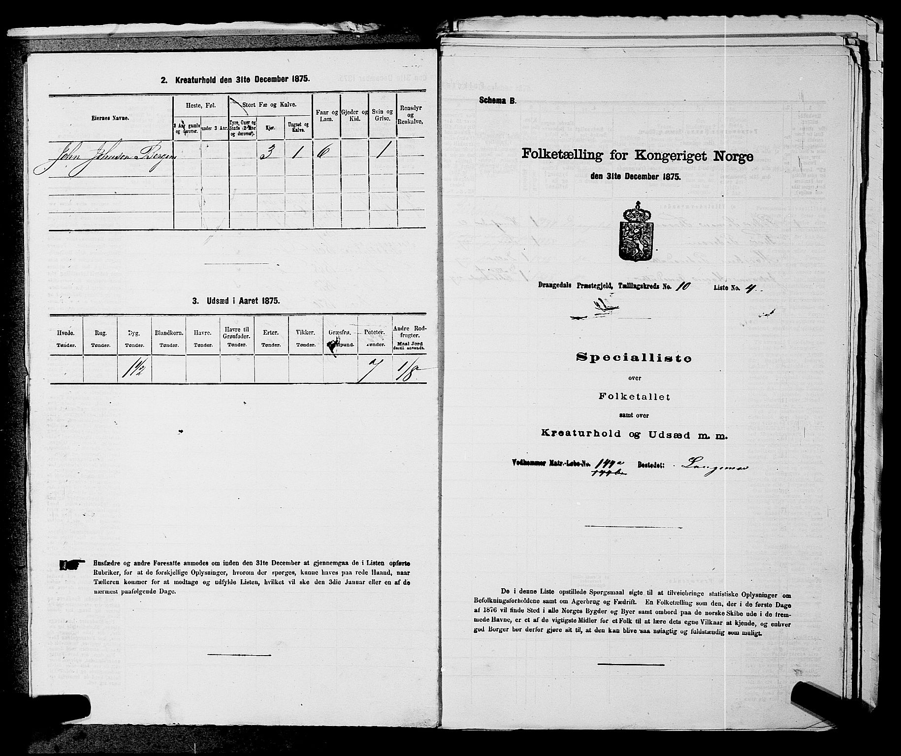 SAKO, Folketelling 1875 for 0817P Drangedal prestegjeld, 1875, s. 1011