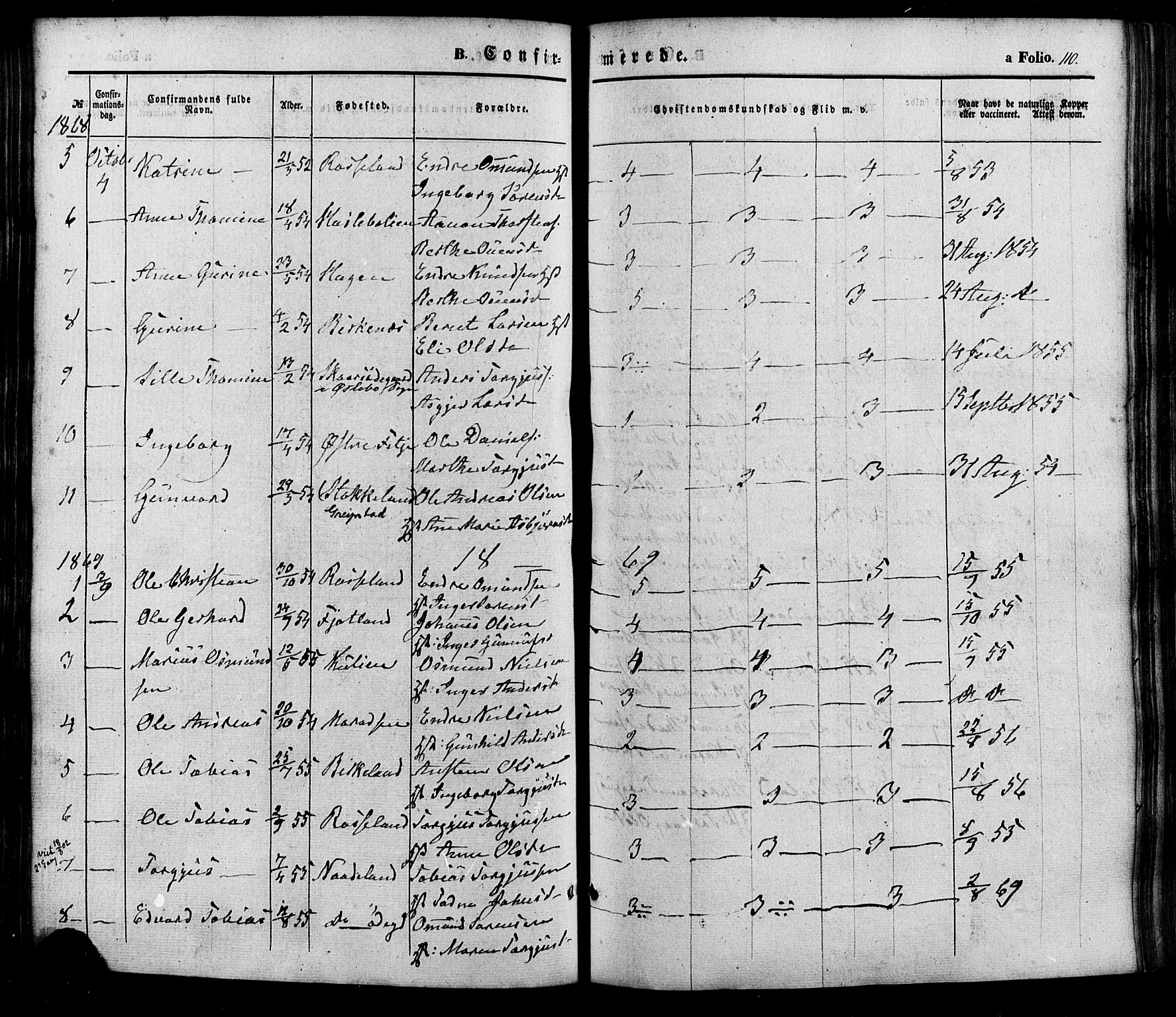 Søgne sokneprestkontor, AV/SAK-1111-0037/F/Fa/Faa/L0002: Ministerialbok nr. A 2, 1854-1882, s. 110