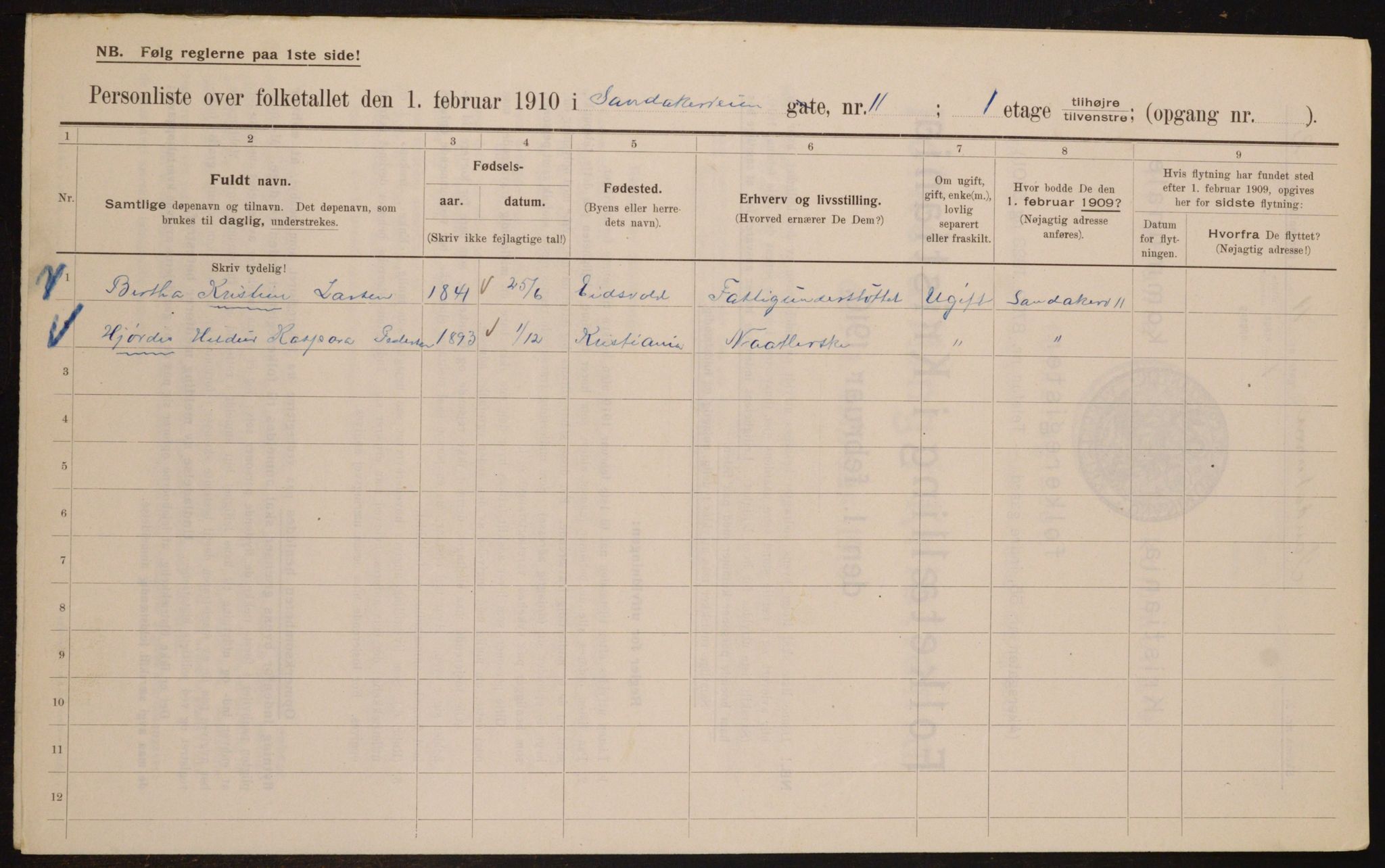 OBA, Kommunal folketelling 1.2.1910 for Kristiania, 1910, s. 82982