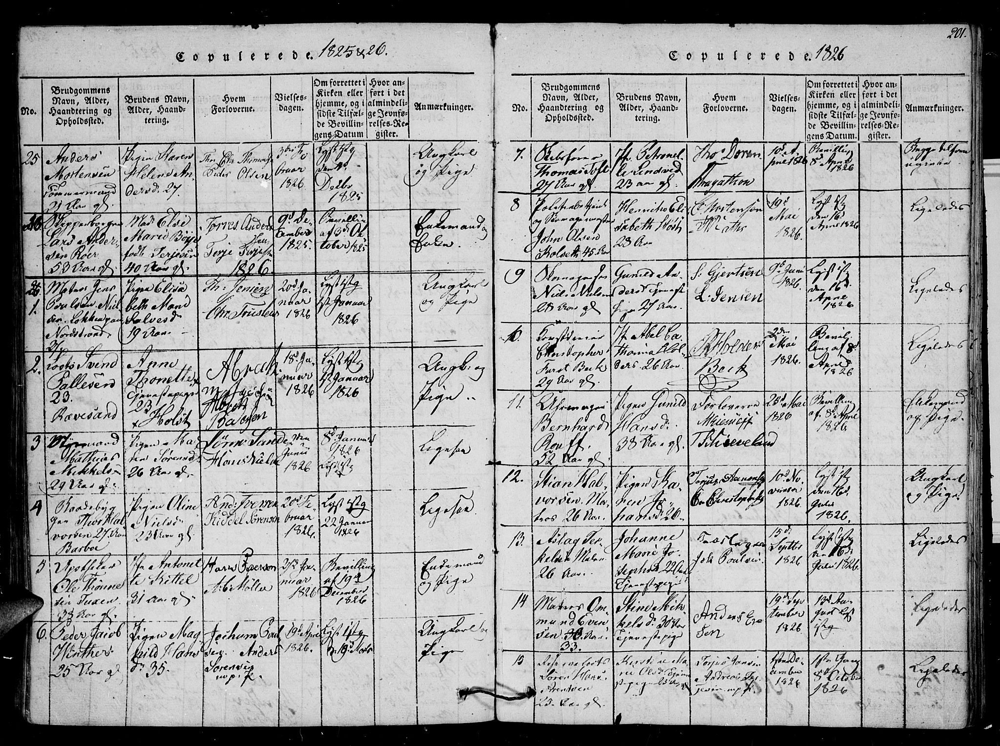 Arendal sokneprestkontor, Trefoldighet, AV/SAK-1111-0040/F/Fb/L0001: Klokkerbok nr. B 1, 1816-1838, s. 201