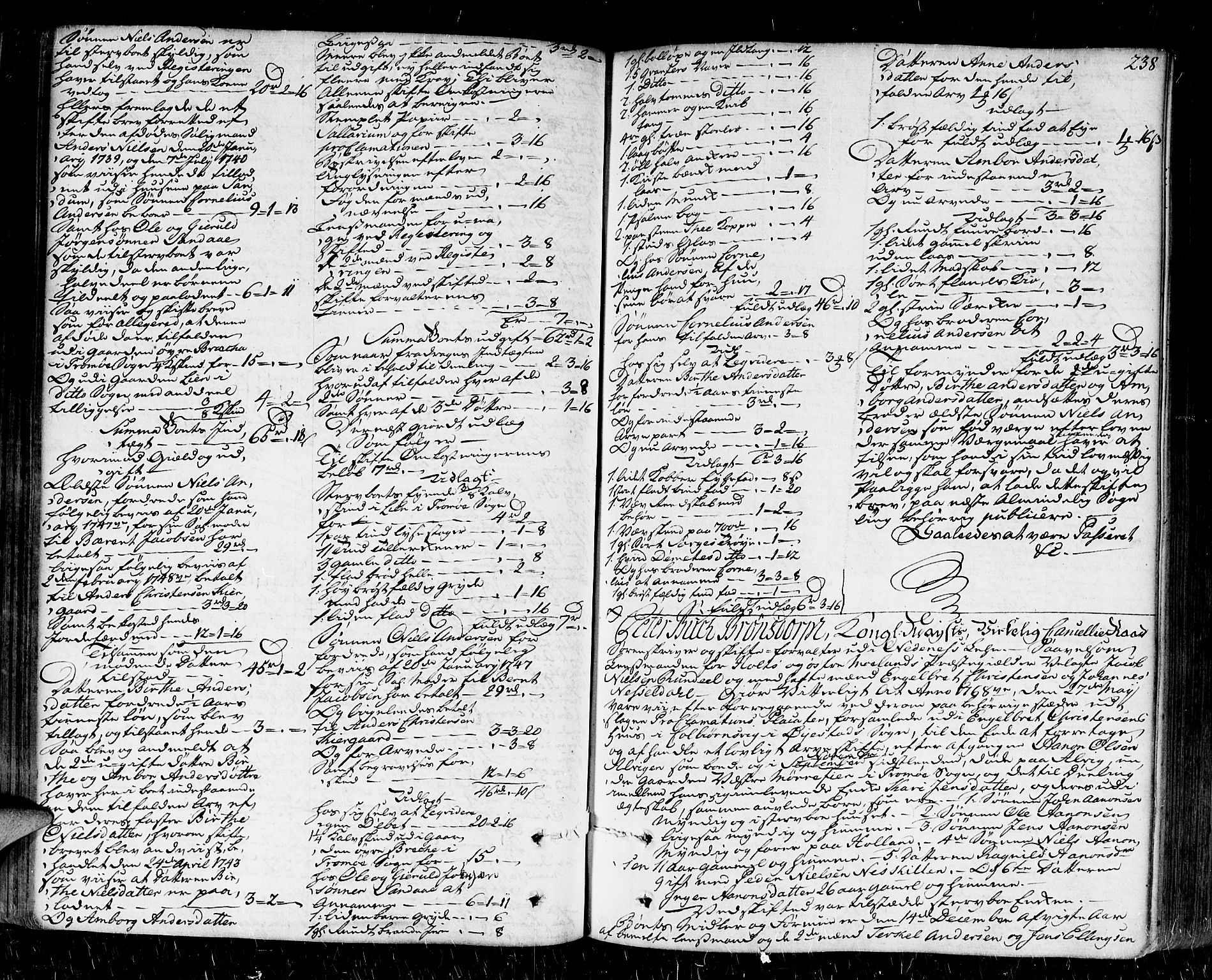 Nedenes sorenskriveri før 1824, SAK/1221-0007/H/Hc/L0033: Skifteprotokoll med register nr 22a, 1767-1772, s. 237b-238a