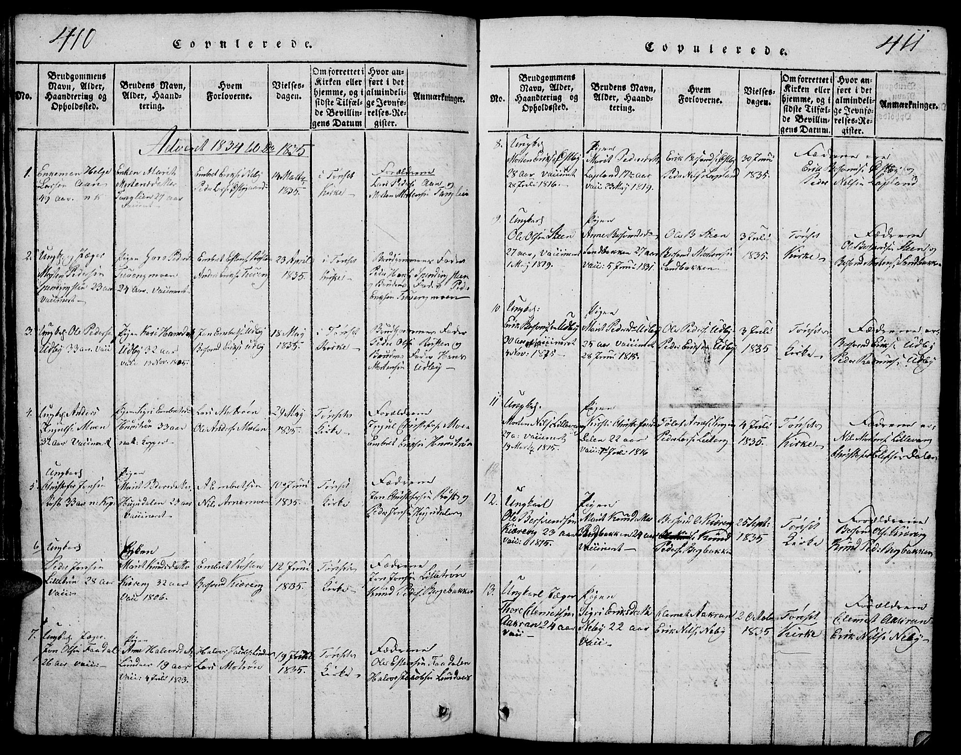 Tynset prestekontor, SAH/PREST-058/H/Ha/Hab/L0001: Klokkerbok nr. 1, 1814-1859, s. 410-411