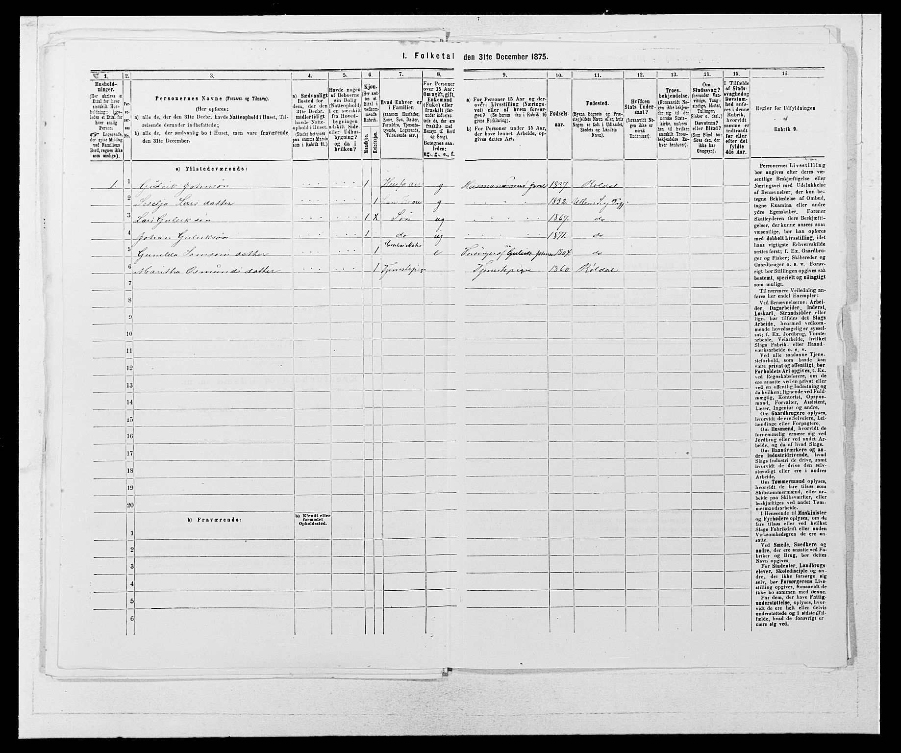 SAB, Folketelling 1875 for 1230P Ullensvang prestegjeld, 1875, s. 1854