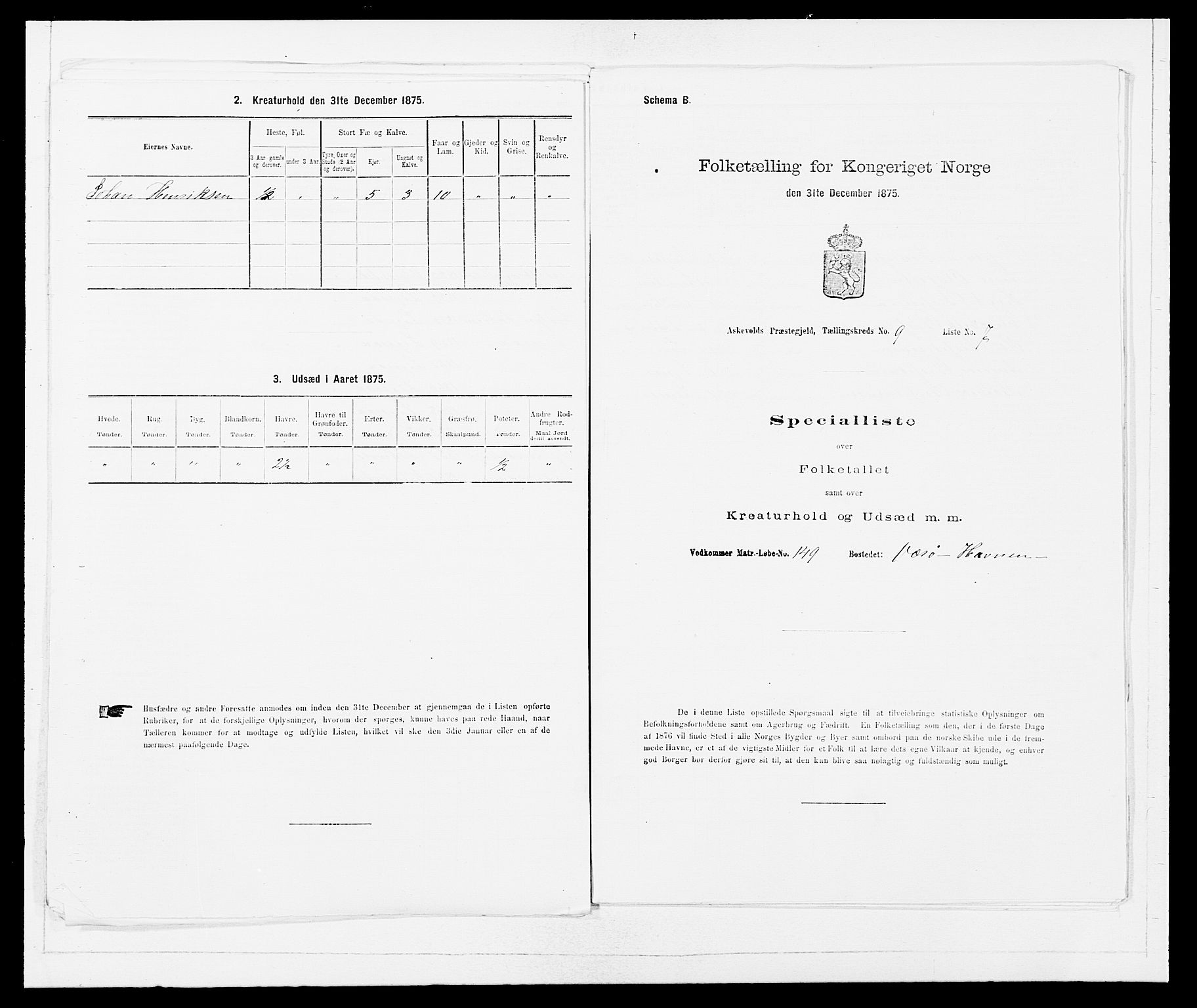 SAB, Folketelling 1875 for 1428P Askvoll prestegjeld, 1875, s. 819