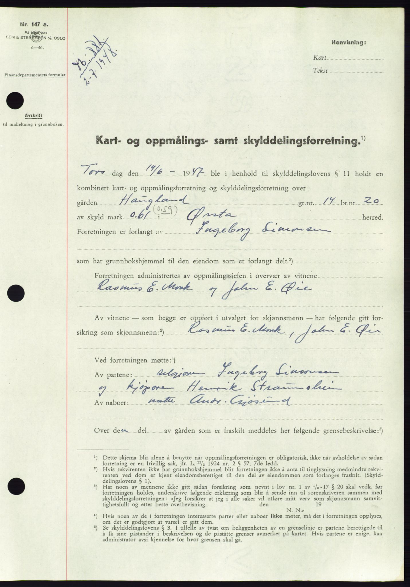 Søre Sunnmøre sorenskriveri, SAT/A-4122/1/2/2C/L0082: Pantebok nr. 8A, 1948-1948, Dagboknr: 881/1948