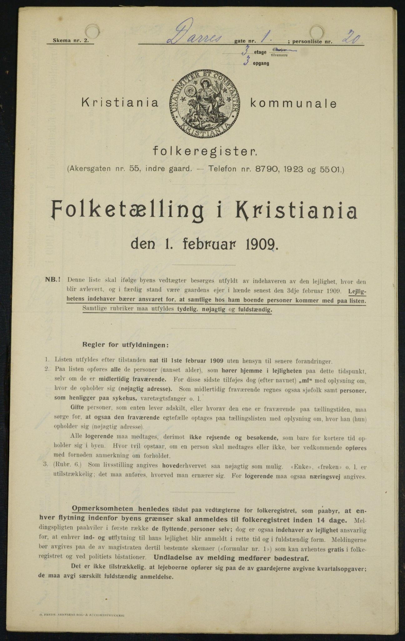 OBA, Kommunal folketelling 1.2.1909 for Kristiania kjøpstad, 1909, s. 14013