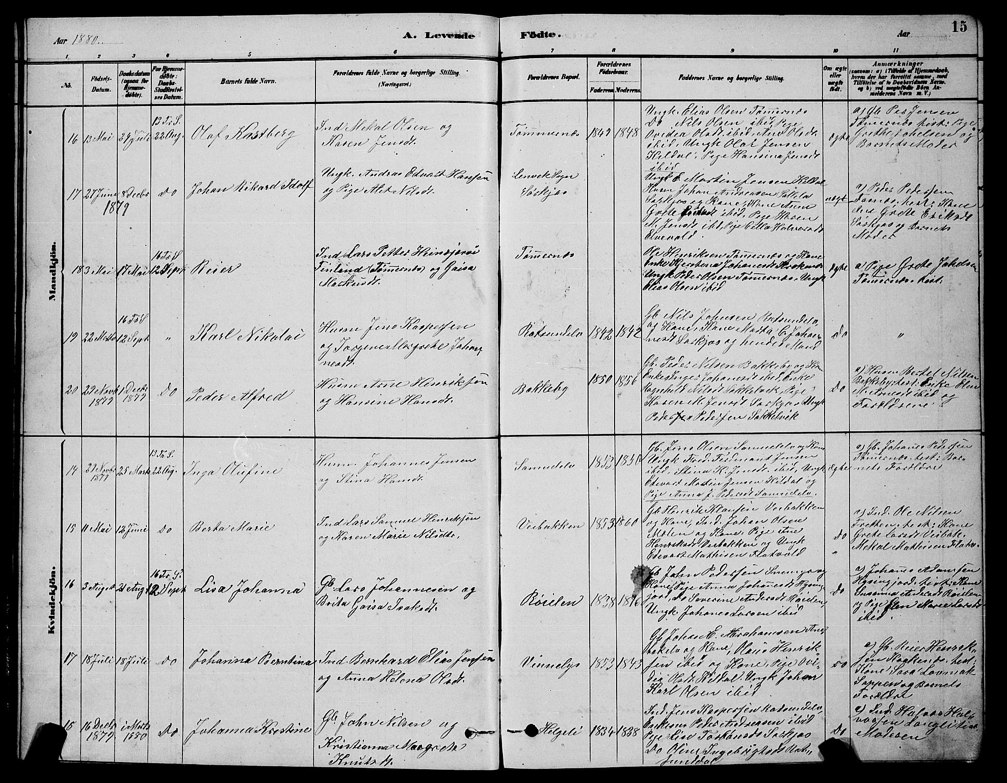 Skjervøy sokneprestkontor, AV/SATØ-S-1300/H/Ha/Hab/L0020klokker: Klokkerbok nr. 20, 1878-1892, s. 15