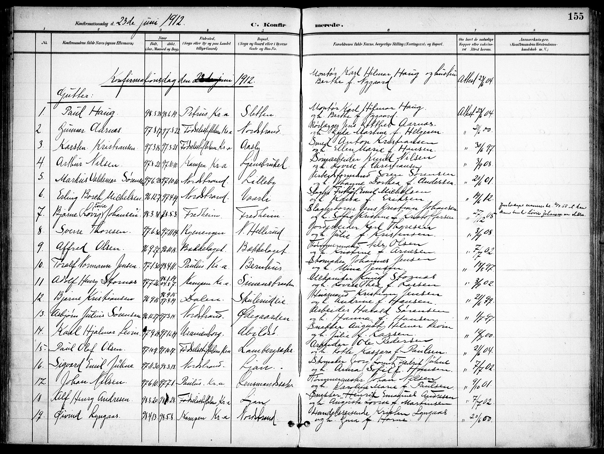 Nordstrand prestekontor Kirkebøker, AV/SAO-A-10362a/F/Fa/L0001: Ministerialbok nr. 1, 1900-1914, s. 155
