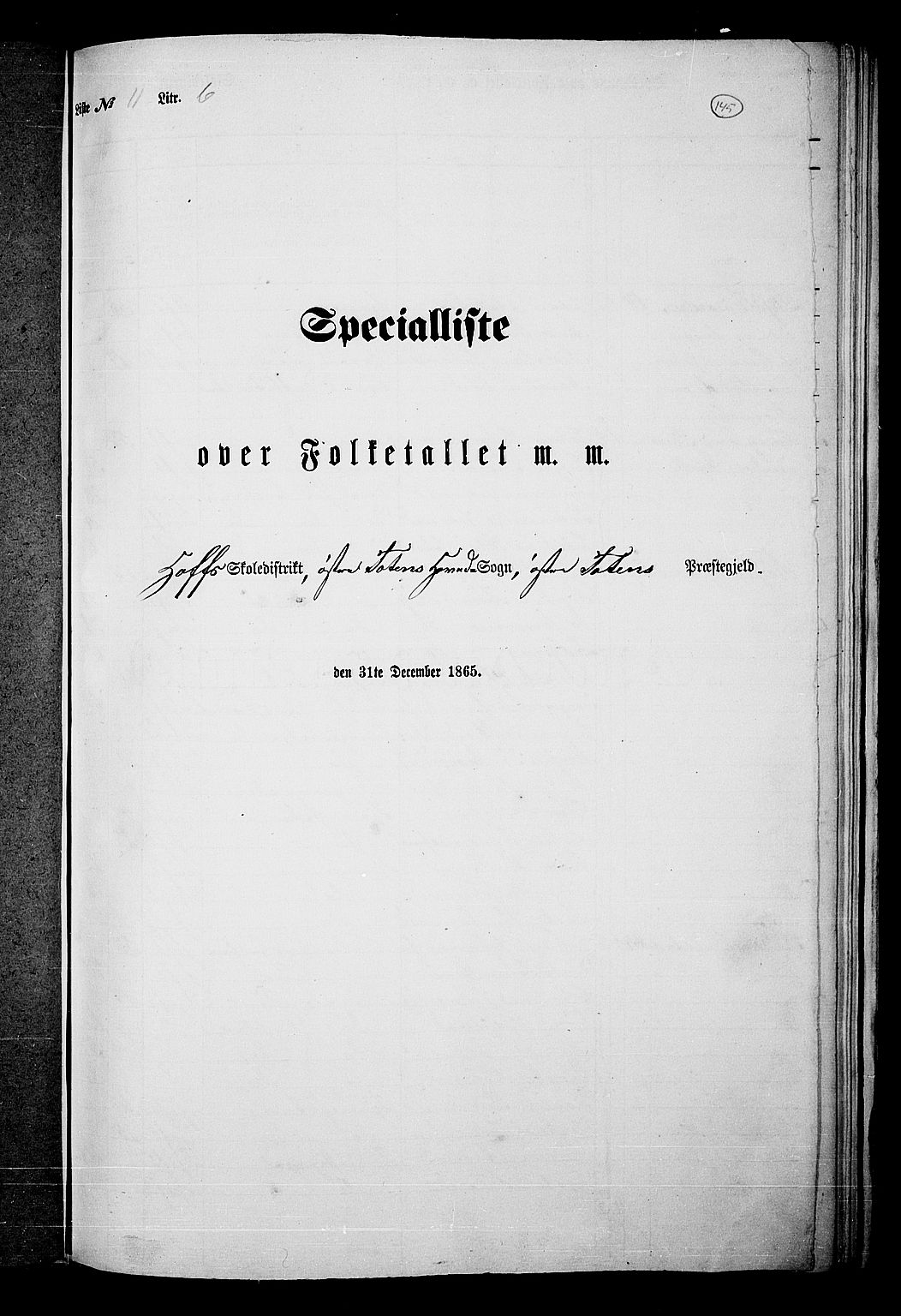 RA, Folketelling 1865 for 0528P Østre Toten prestegjeld, 1865, s. 261