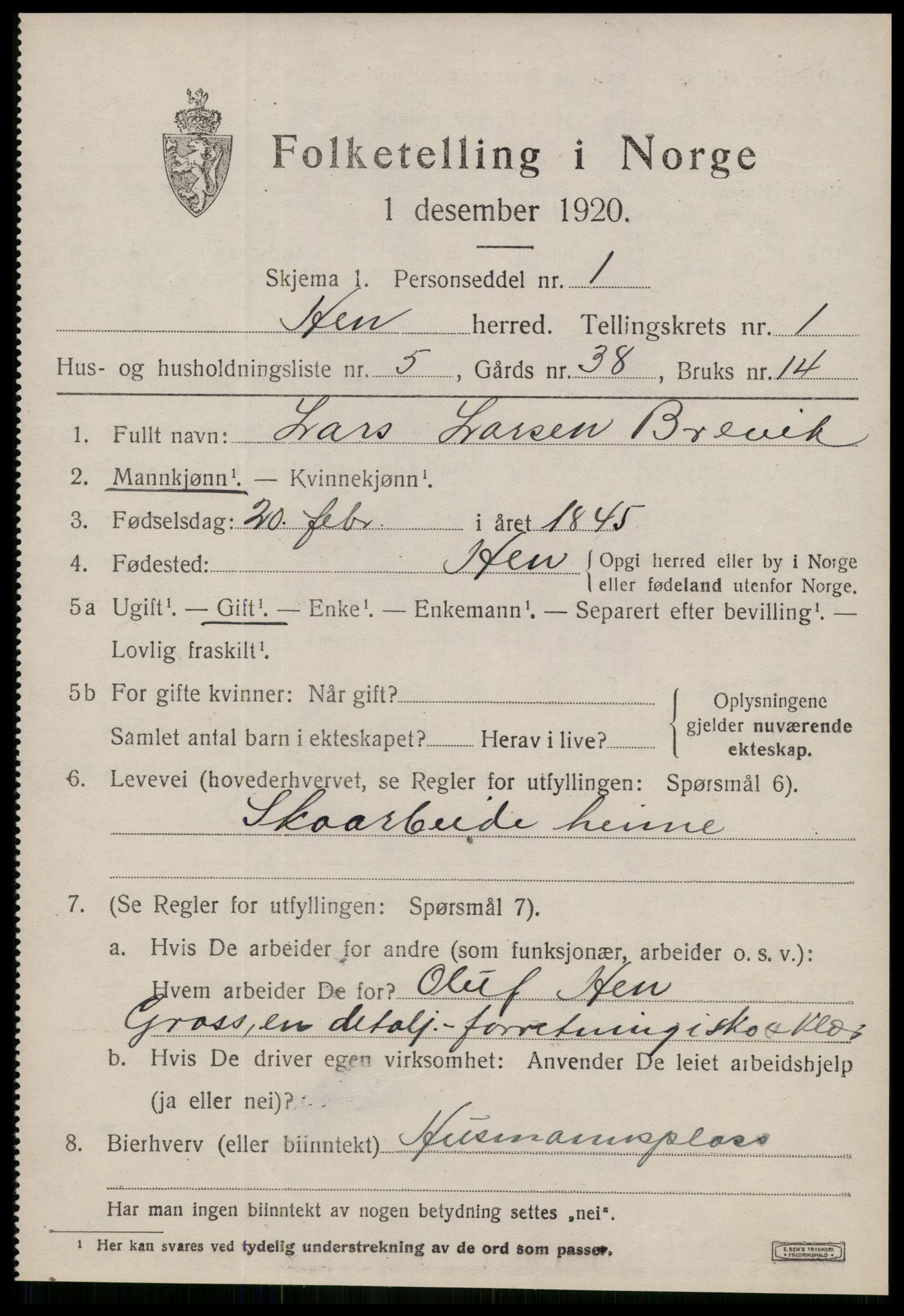 SAT, Folketelling 1920 for 1540 Hen herred, 1920, s. 504