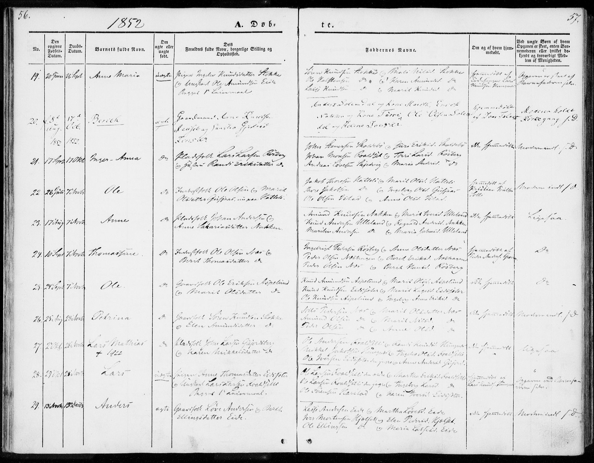 Ministerialprotokoller, klokkerbøker og fødselsregistre - Møre og Romsdal, SAT/A-1454/557/L0680: Ministerialbok nr. 557A02, 1843-1869, s. 56-57