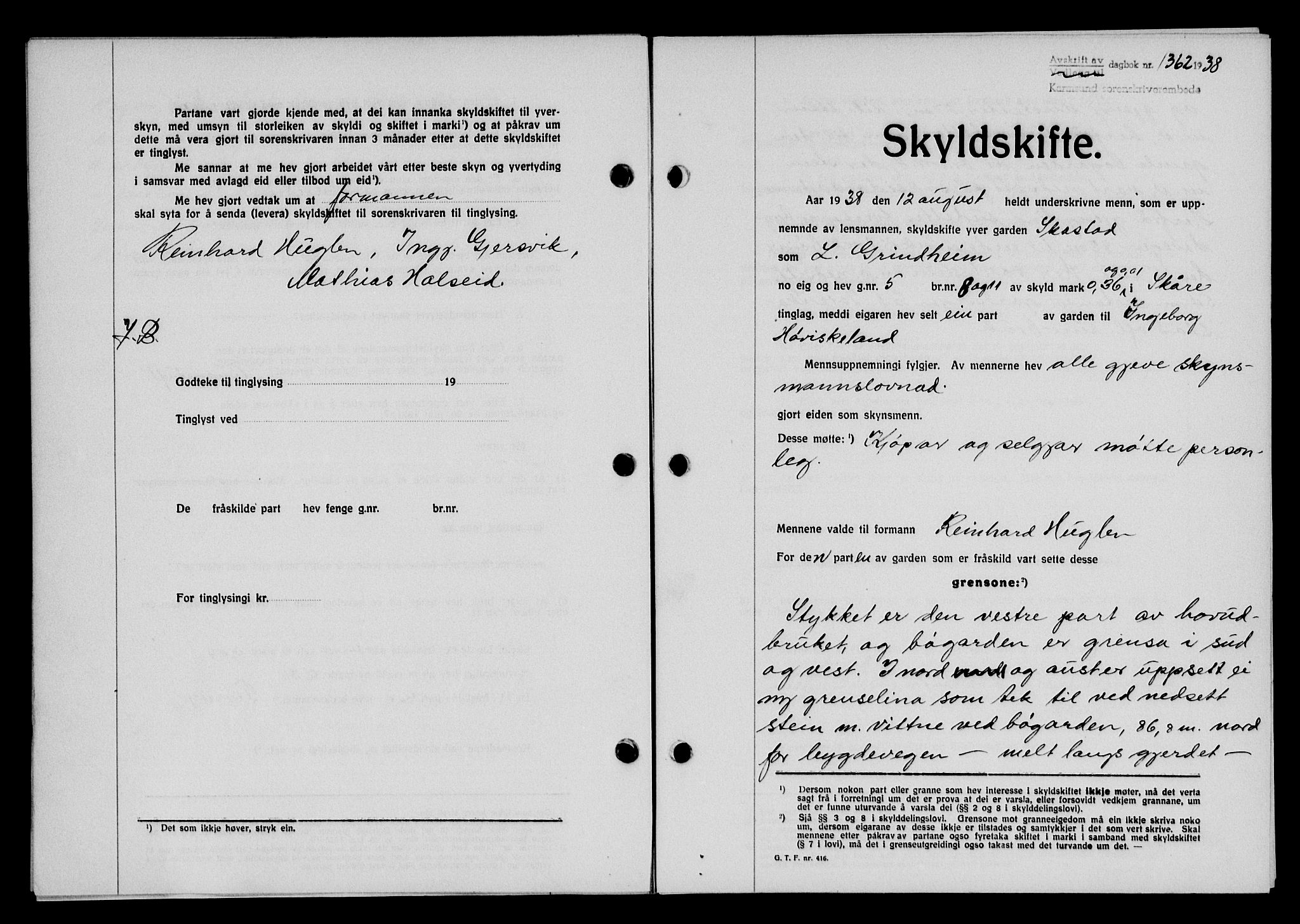 Karmsund sorenskriveri, SAST/A-100311/01/II/IIB/L0070: Pantebok nr. 51A, 1938-1939, Dagboknr: 1362/1938